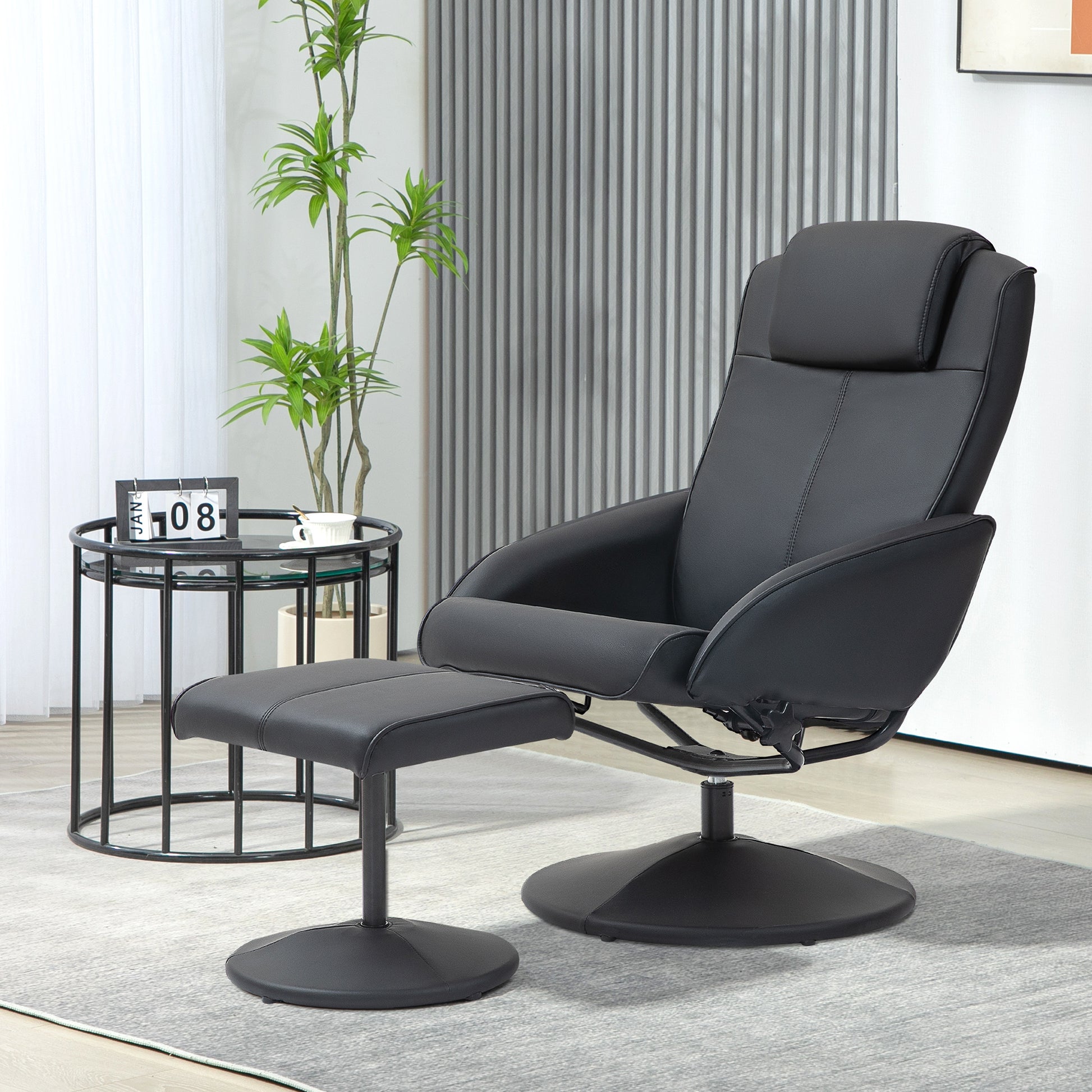 Black Faux Leather Reclining Chair and Footstool by HOMCOM-8