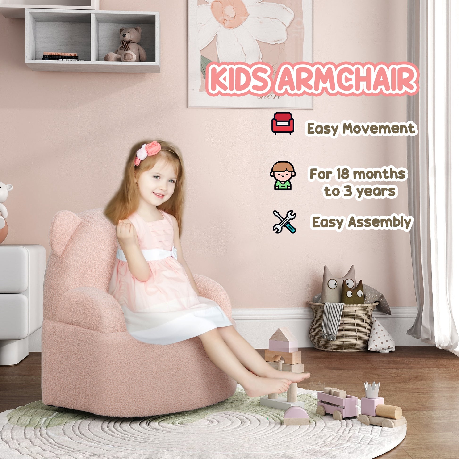 AIYAPLAY Bear Shaped Toddler Chair for Bedroom Playroom Living Room, Aged 18 Months to 3 Years in Pink-4