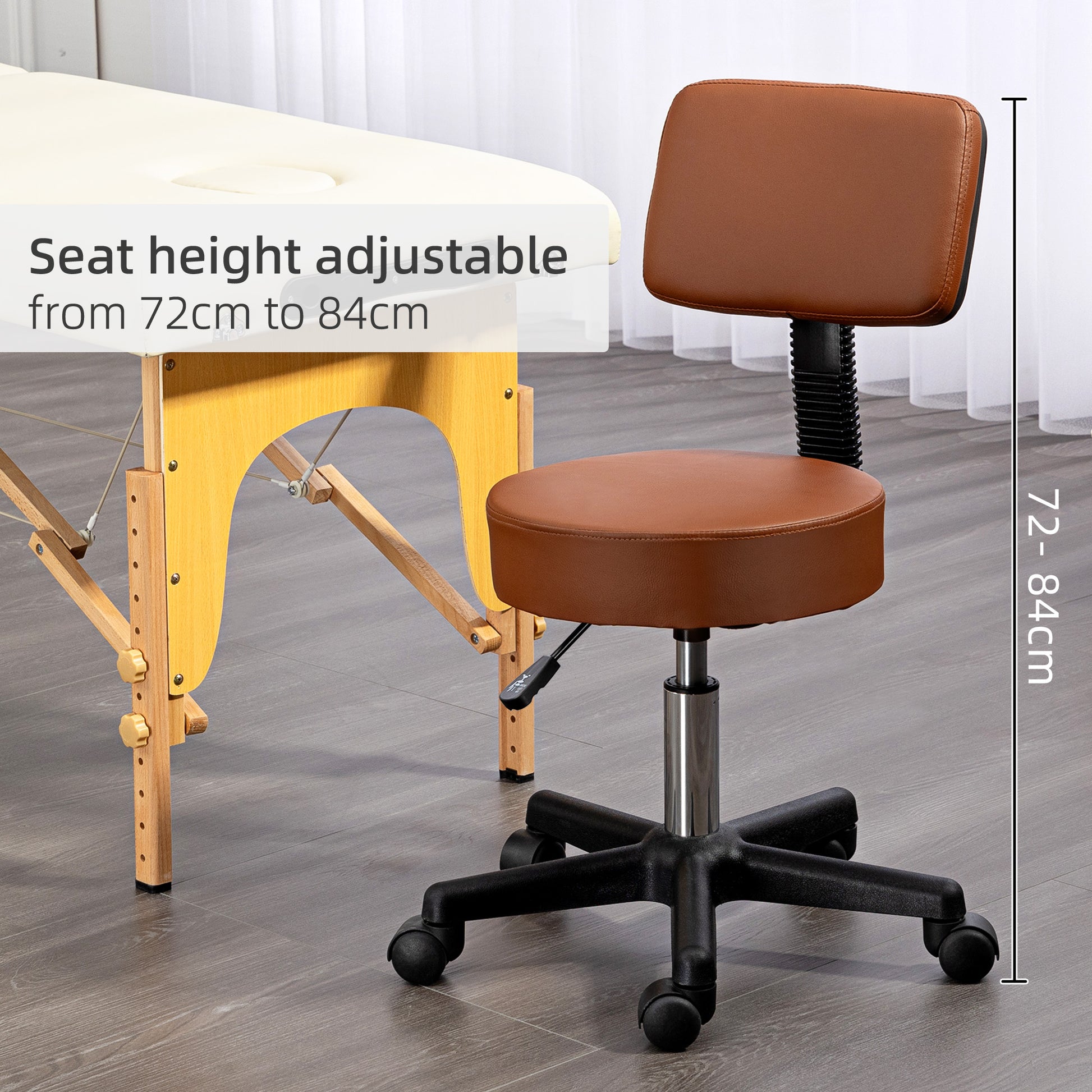 Beautician's Swivel Salon Chair with Padded Seat Back 5 Wheels Adjustable Height Salon Hairdressers Tattoo Spa Rolling Cushion 48cm | HOMCOM-5