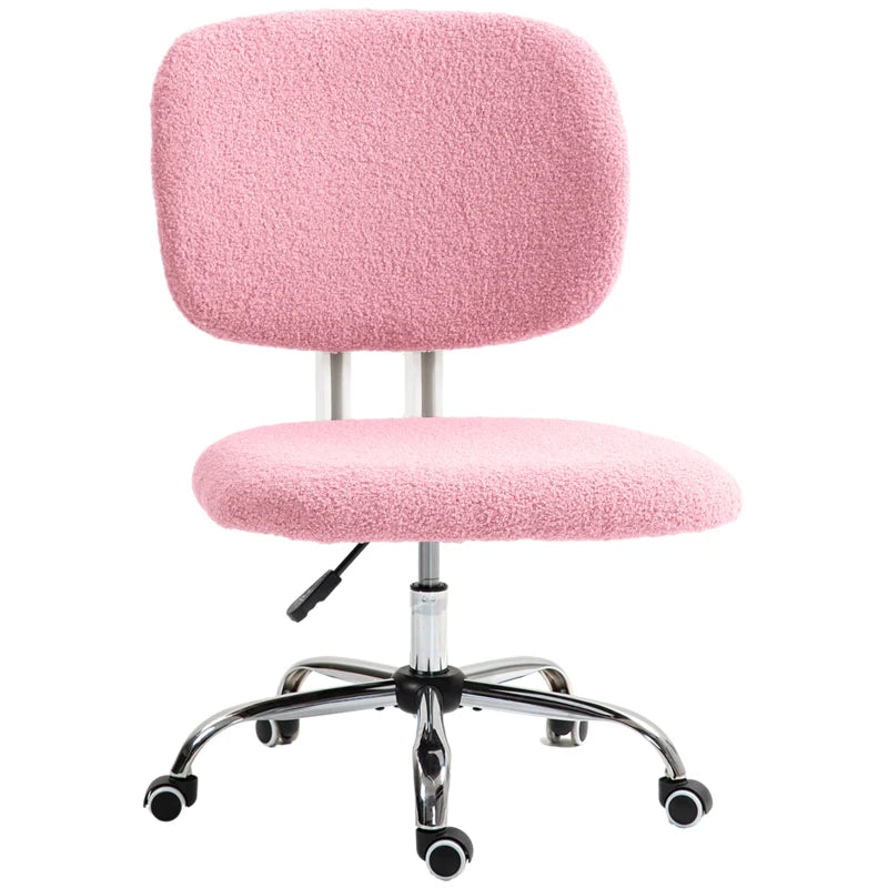 Vinsetto Cute Armless Office Chair Vanity Task Chair with Adjustable Height, Swivel Wheels, Mid Back, Pink-0