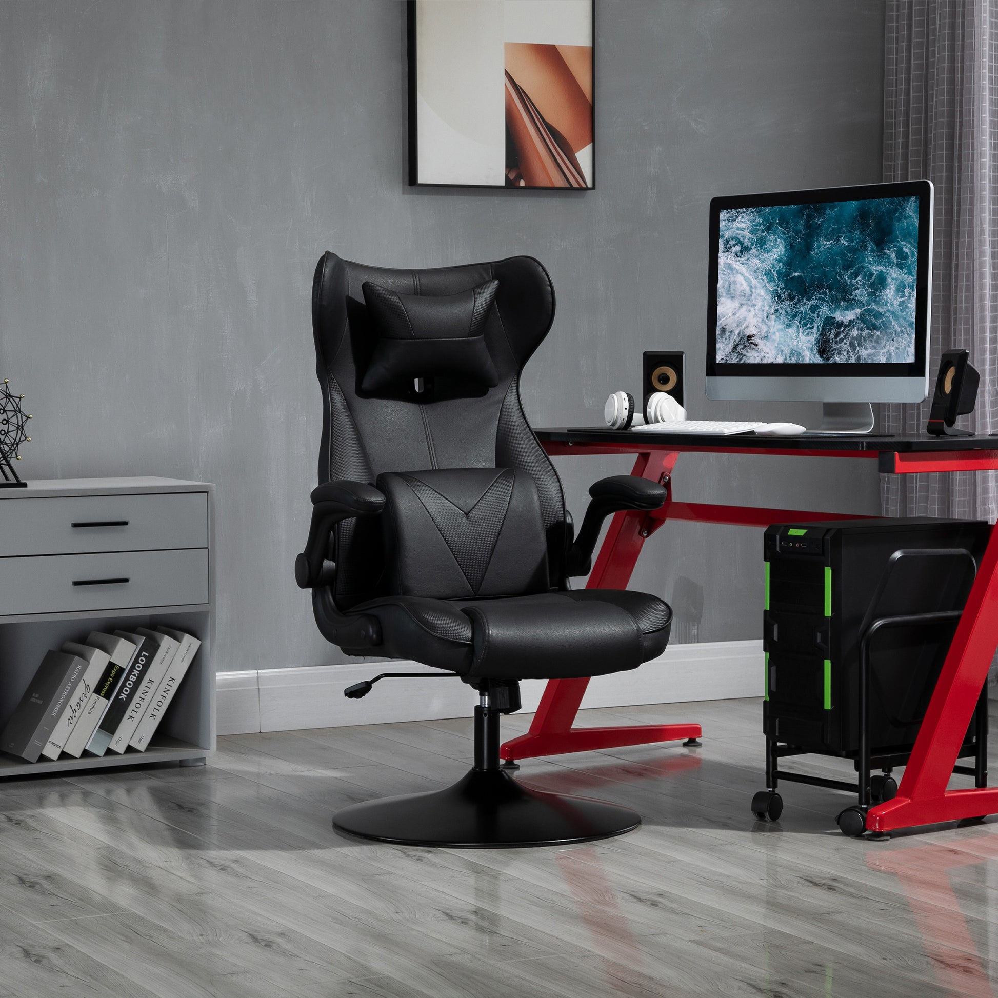 Video Game Chair with Lumbar Support, Racing Style Home Office Chair, Computer Chair w/ Swivel Base, Armrest, Headrest, Black | Vinsetto-8