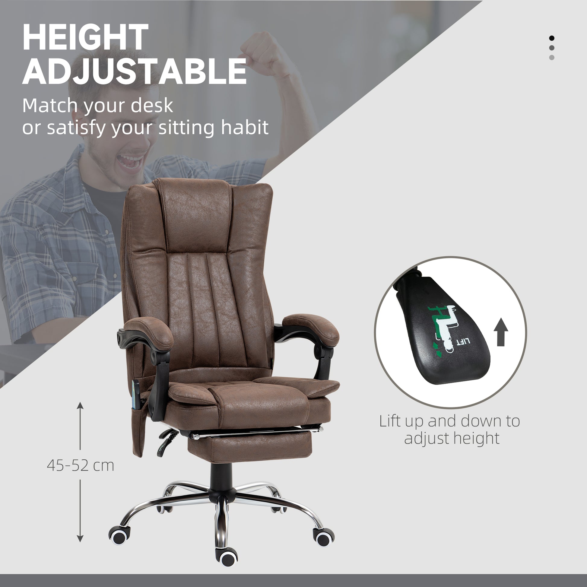 Vibrating Massage Office Chair with Heat, Executive Office Chair, Desk Chair with Height Adjustable and Footrest, Dark Brown | Vinsetto-3