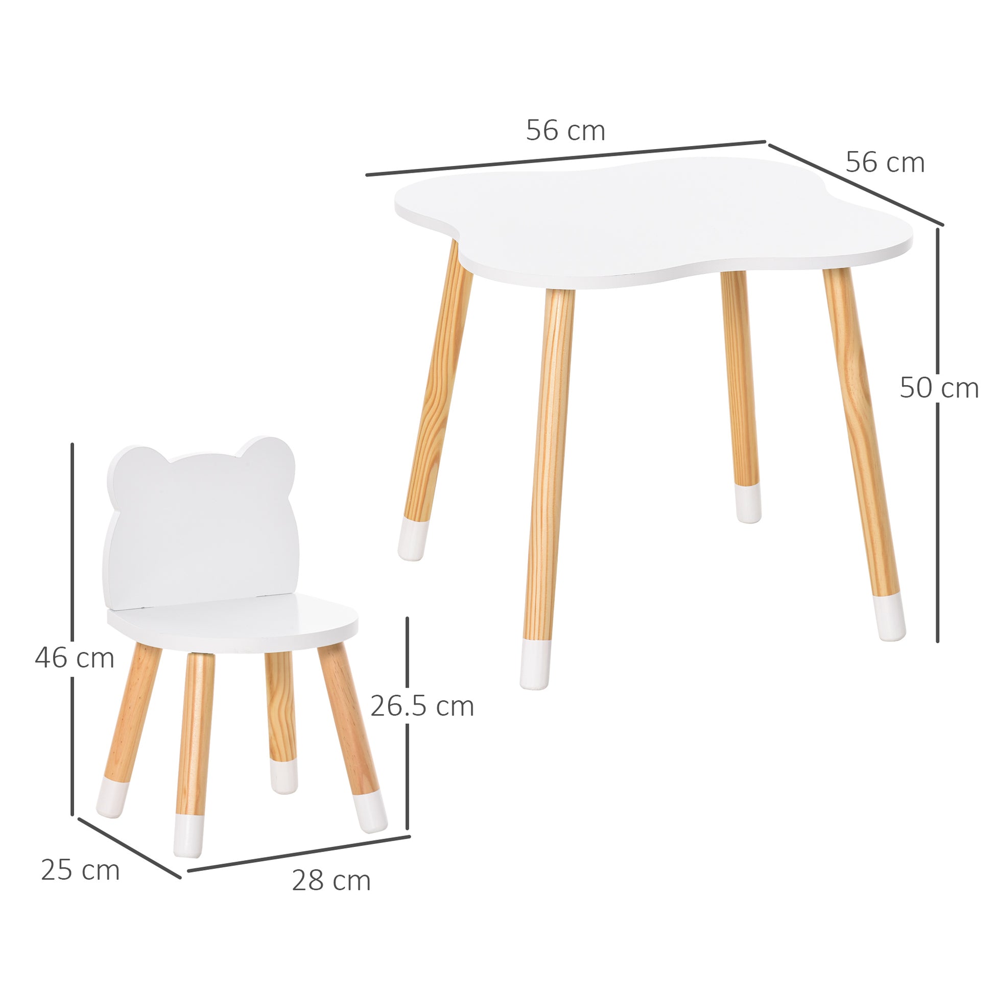 HOMCOM 3 Piece Kids Table and Chair Set with 2 Bear-shaped Chairs in White-1