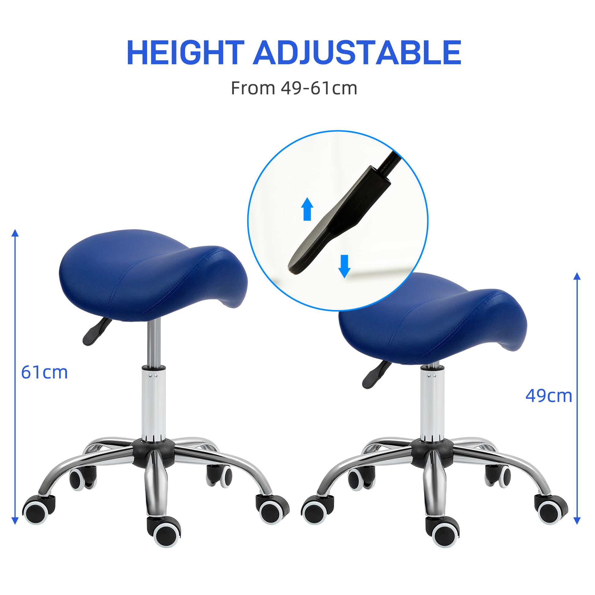 Saddle Stool, Height Adjustable Salon Chair for Massage Spa, Faux Leather, Dark Blue | HOMCOM-2