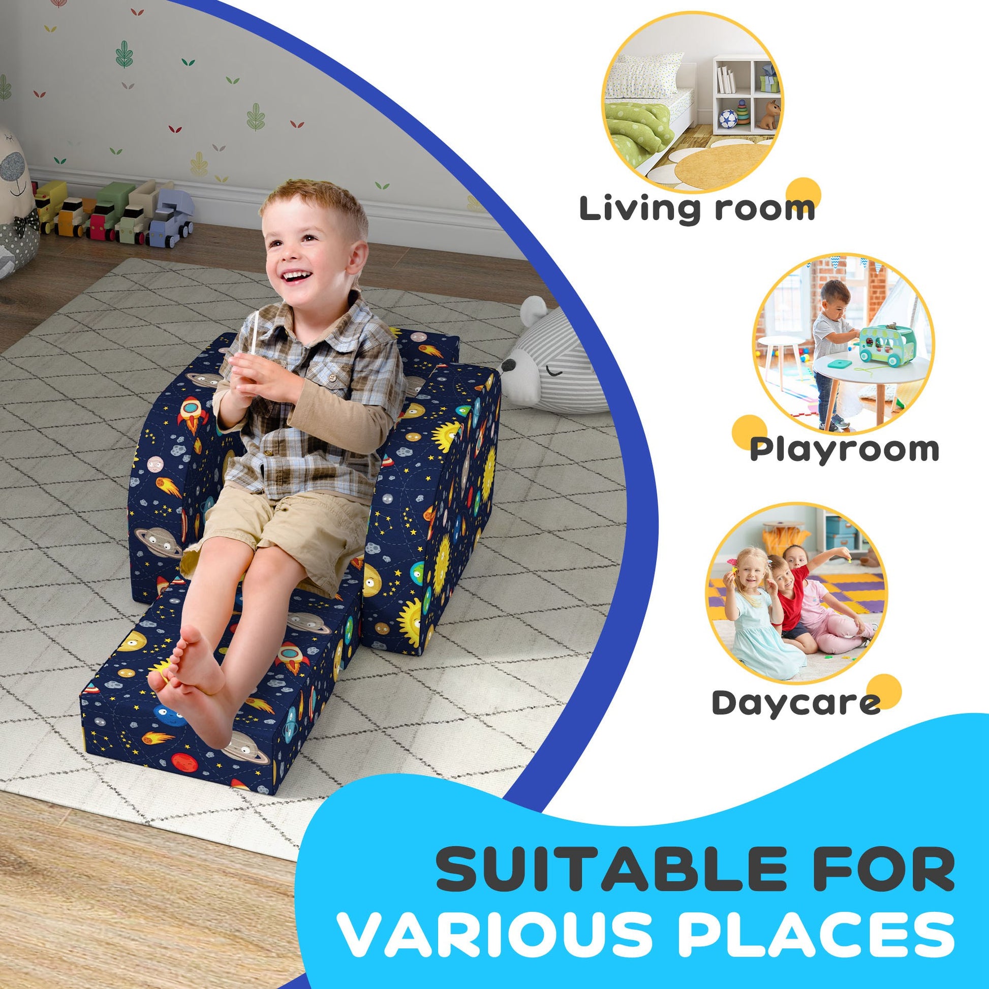 Foldable Toddler Chair Soft Snuggle Sponge Filled for Bedroom Playroom, Aged 18 Months to 3 Years in Dark Blue | AIYAPLAY-4