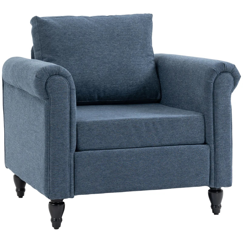 HOMCOM Vintage Accent Chair, Upholstered Occasional Chair with Back Pillow, Rolled Arms, Rubber Wood Legs-0