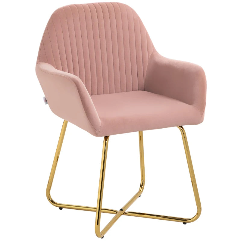 HOMCOM Modern Arm Chair Upholstered Accent Chair with Metal Base for Living Room in Pink-0