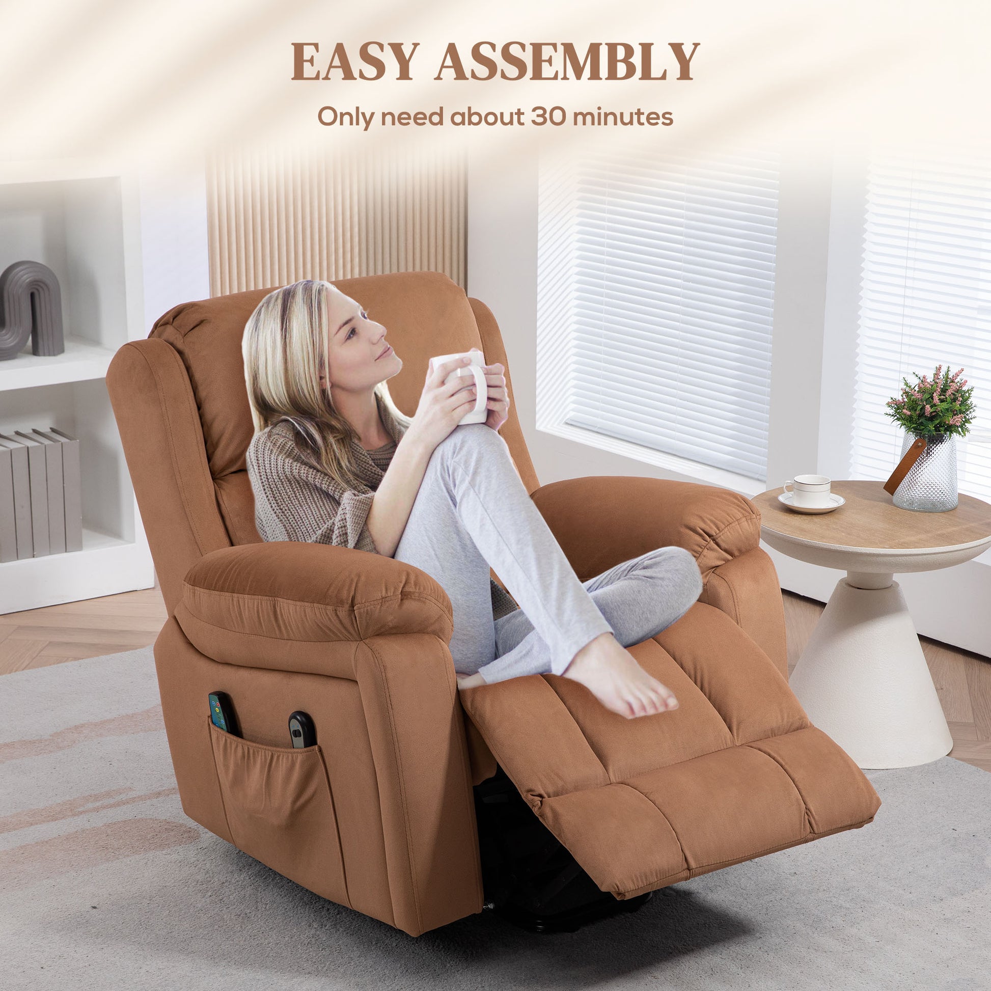 Power Lift Riser and Recliner Chair with Vibration Massage, Heat, Side Pocket in Brown by HOMCOM-6