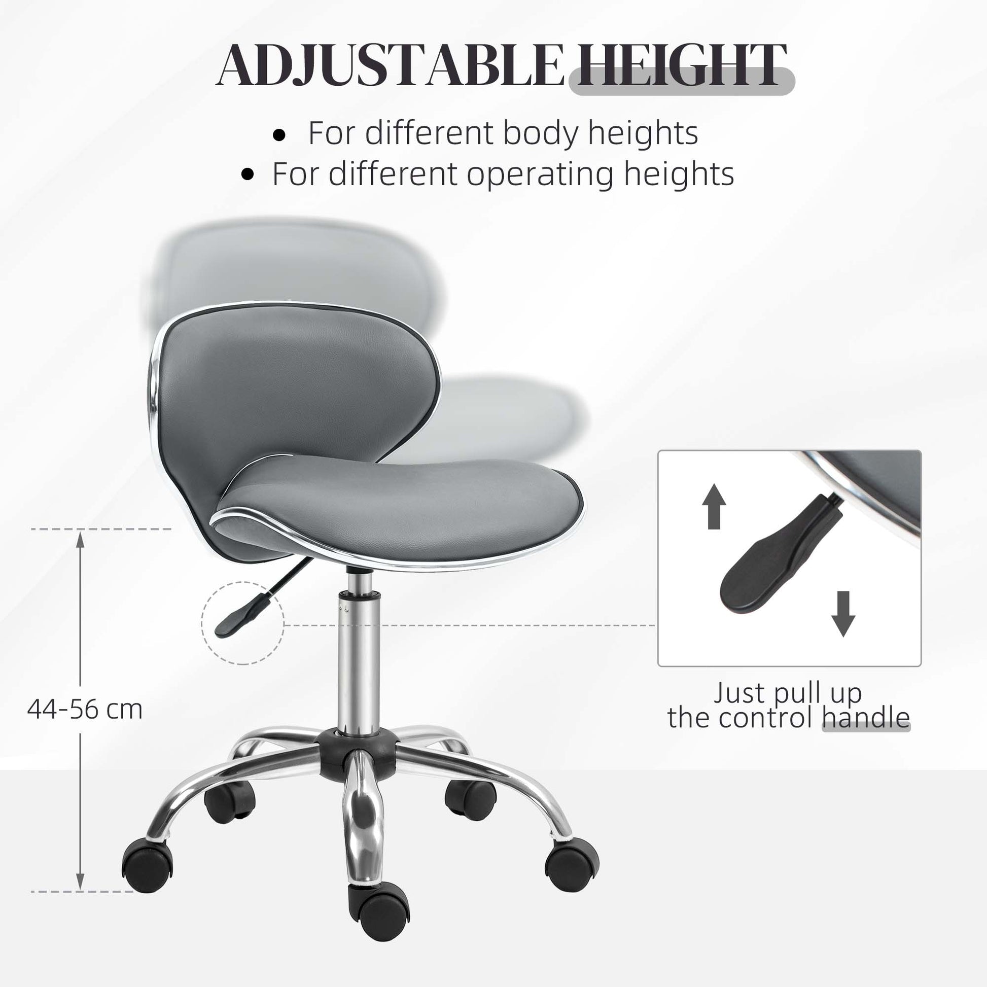 HOMCOM Adjustable Rolling Swivel Beauty Salon Chair, Stool for Spa in Grey-2