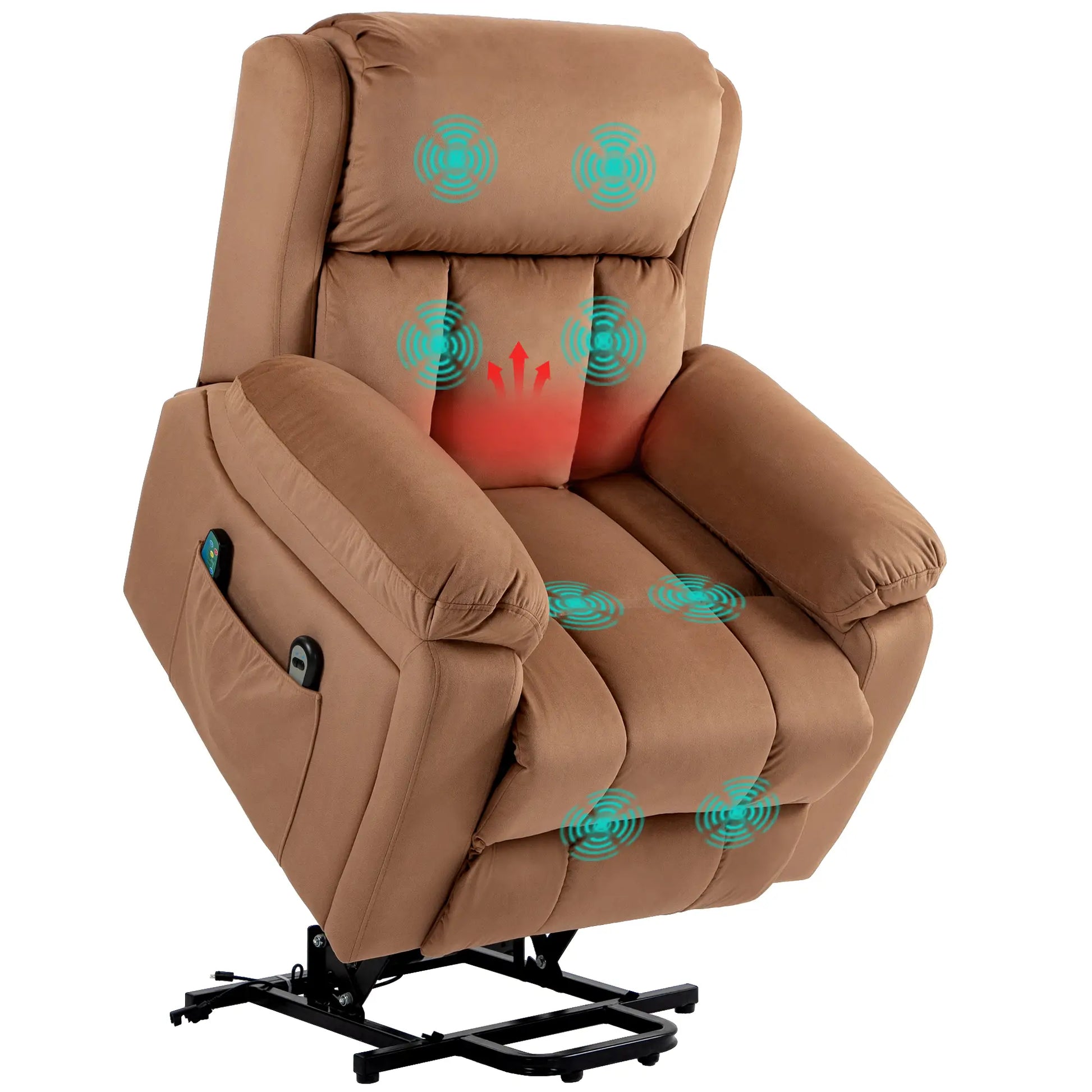 Power Lift Riser and Recliner Chair with Vibration Massage, Heat, Side Pocket in Brown by HOMCOM-0