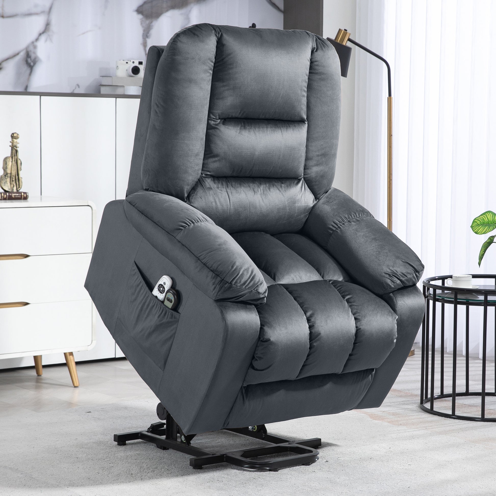 Lift Chair, Quick Assembly, Electric Riser and Recliner Chair with Vibration Massage, Heat, Side Pockets, Grey | HOMCOM-8
