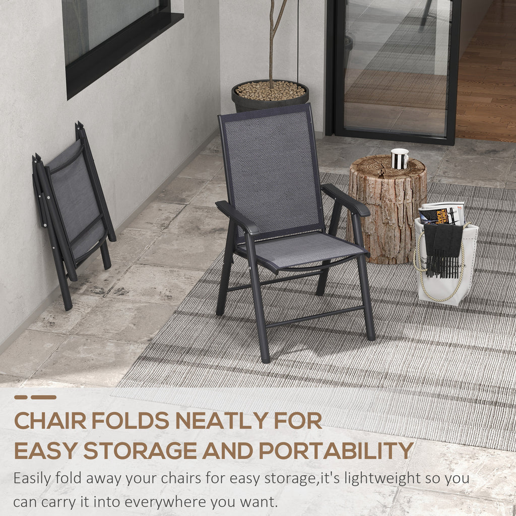 Set of 4 Folding Garden Chairs, Metal Frame Garden Chairs Outdoor Patio Park Dining Seat with Breathable Mesh Seat, Dark Grey by Outsunny-3