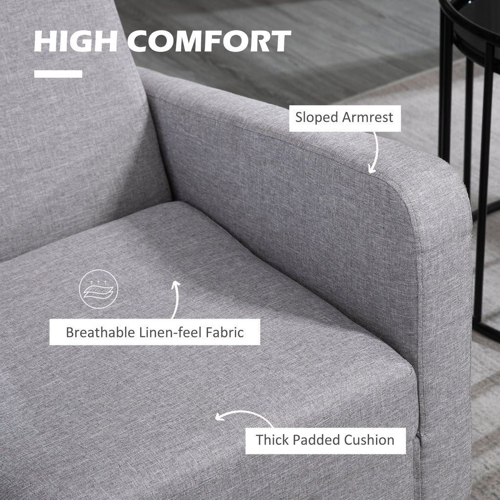 2x HOMCOM Modern Armchairs with Rubber Wood Legs, Upholstered Accent Chairs for Living Room in Light Grey-3