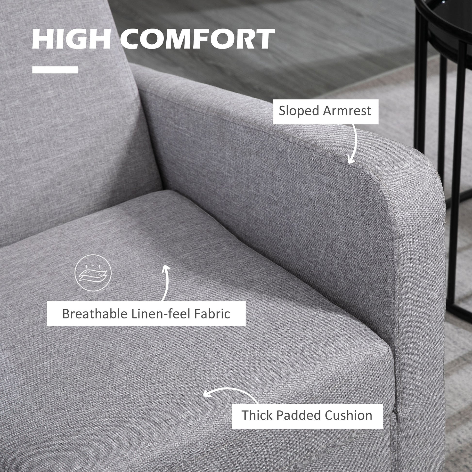 2x HOMCOM Modern Armchairs with Rubber Wood Legs, Upholstered Accent Chairs for Living Room in Light Grey-3