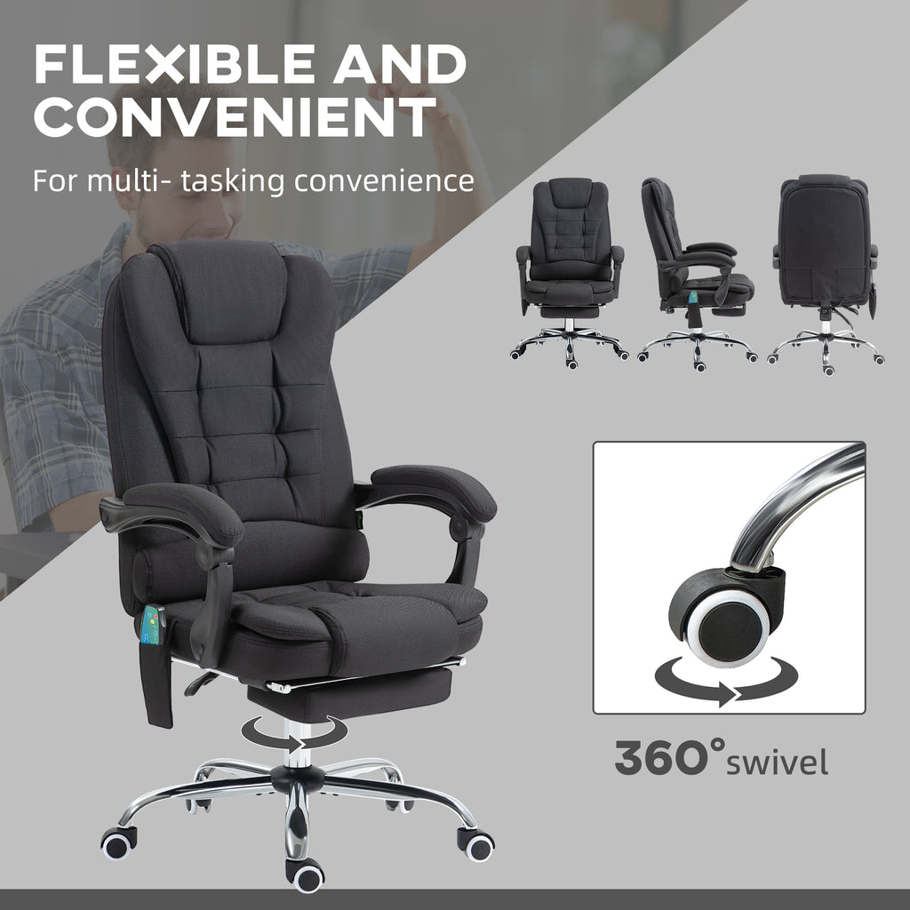 6-Points Executive Office Chair, Ergonomic Heated Vibration Massage Office Chair, Desk Chair w/ Reclining Back, Footrest, Black | Vinsetto-5