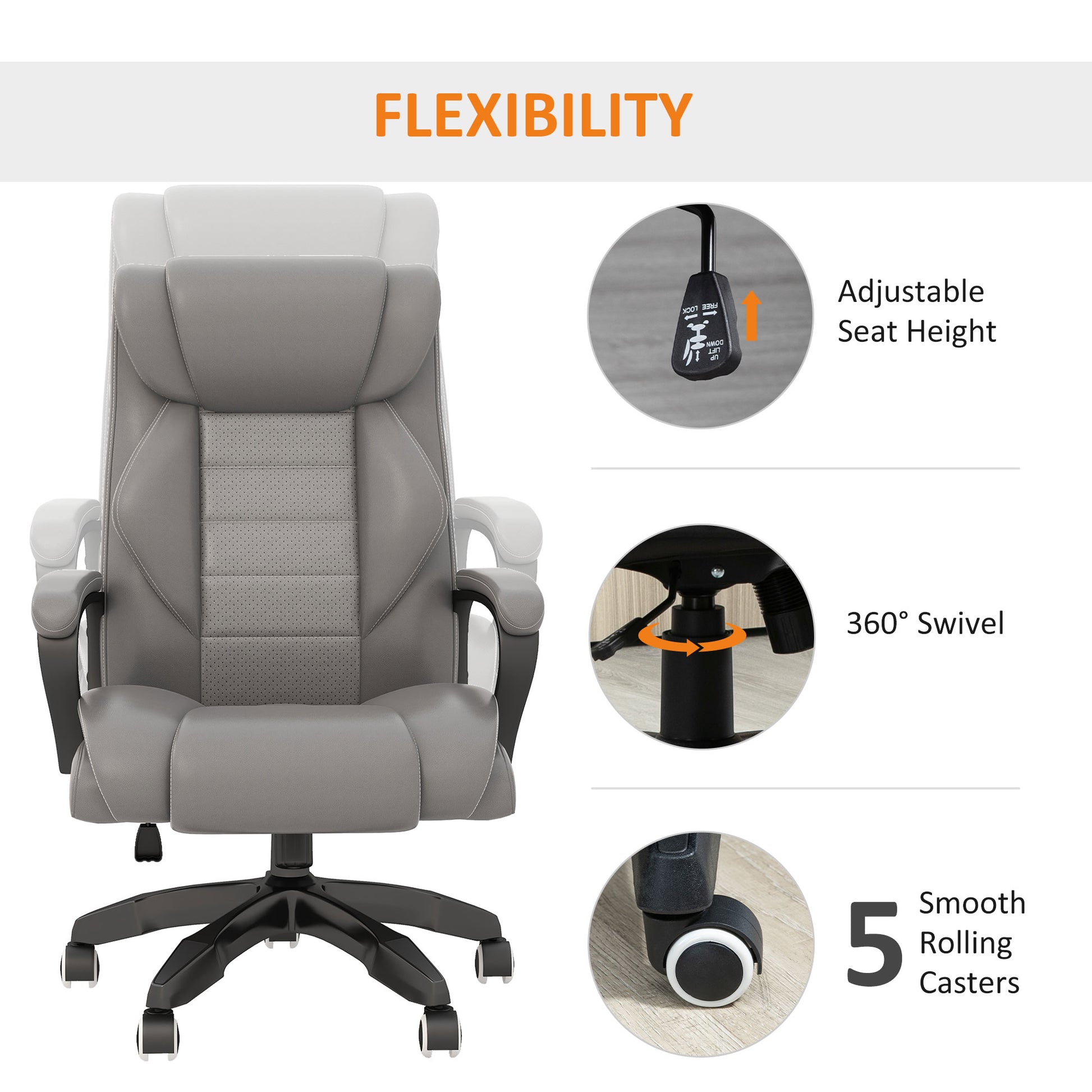 Executive Office Chair with 6-Point Massage, High Back Swivel Seat with Extra Padding, Ergonomic Tilt, Grey | Vinsetto-4