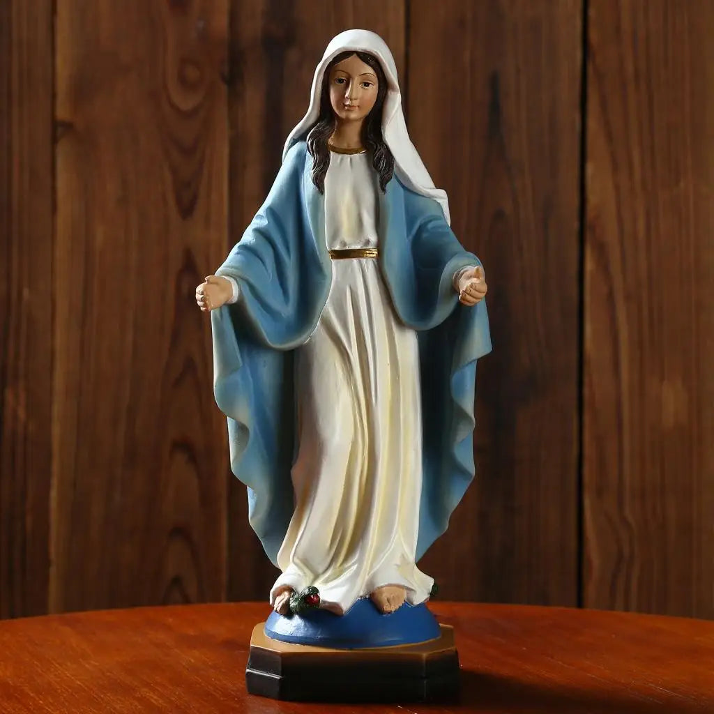 Virgin Mary Sculpture Catholic Religious Our Lady Statue Resin Ornament for Home Living Room Christmas Desktop Decoration