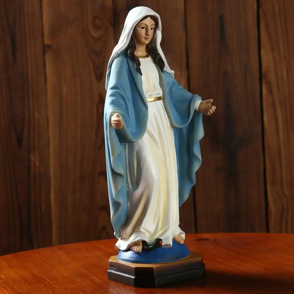 Virgin Mary Sculpture Catholic Religious Our Lady Statue Resin Ornament for Home Living Room Christmas Desktop Decoration