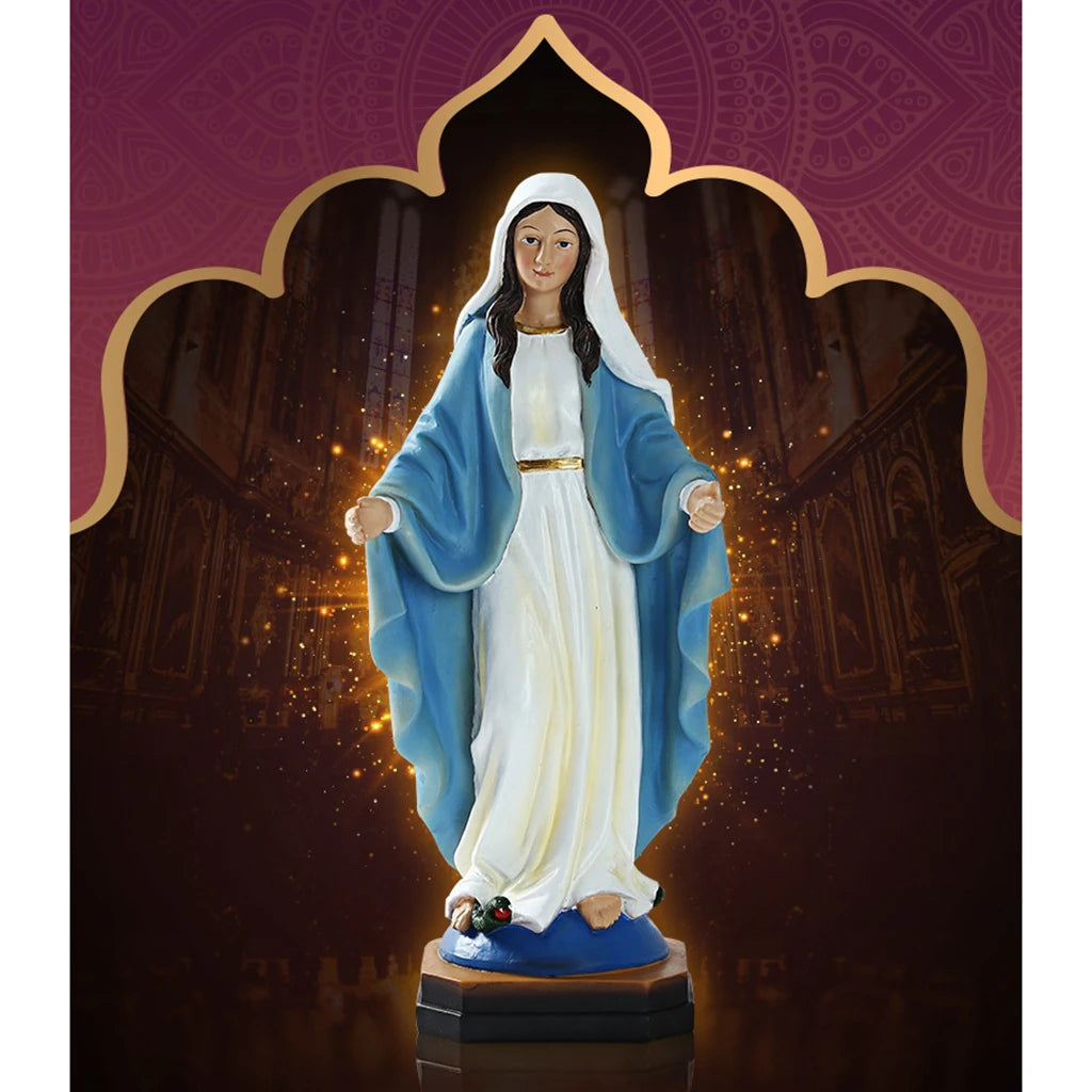 Virgin Mary Sculpture Catholic Religious Our Lady Statue Resin Ornament for Home Living Room Christmas Desktop Decoration