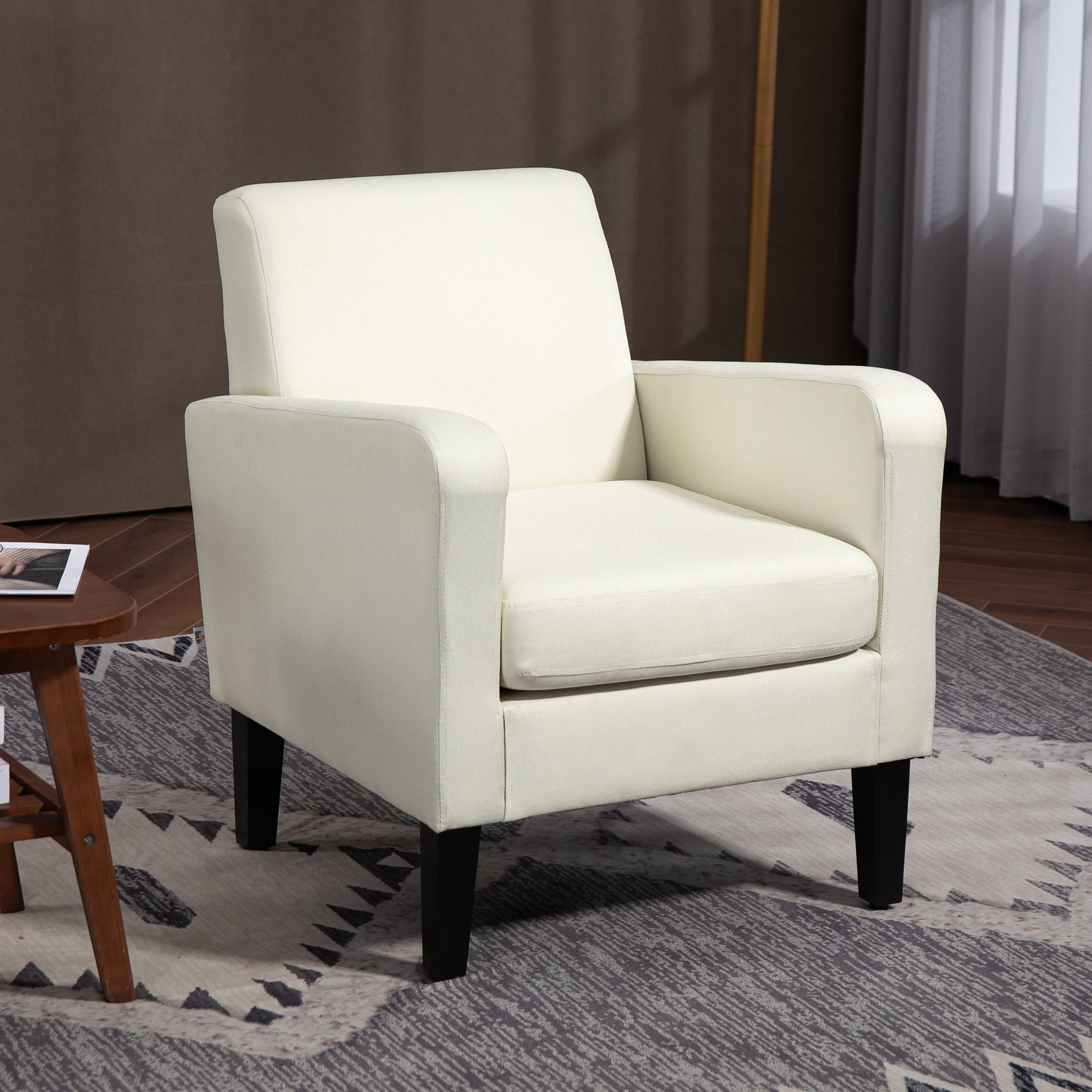2x HOMCOM Modern Armchairs with Rubber Wood Legs, Upholstered Accent Chairs, Single Sofa for Living Room, Bedroom, Cream White-6