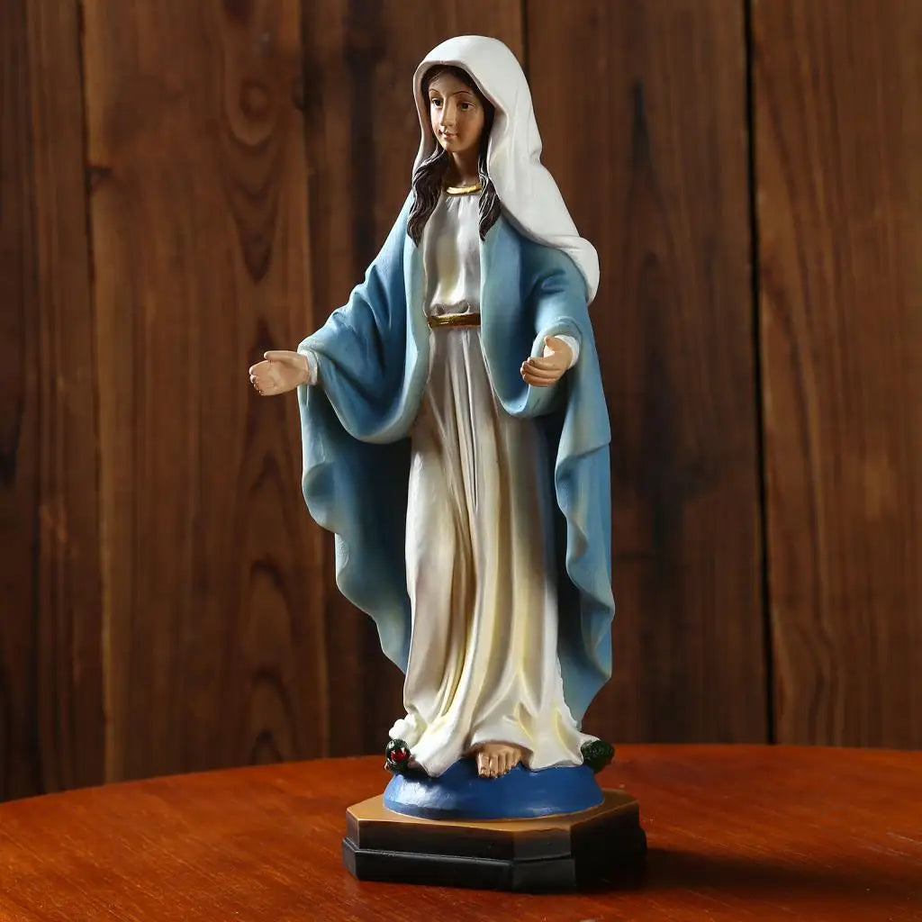 Virgin Mary Sculpture Catholic Religious Our Lady Statue Resin Ornament for Home Living Room Christmas Desktop Decoration