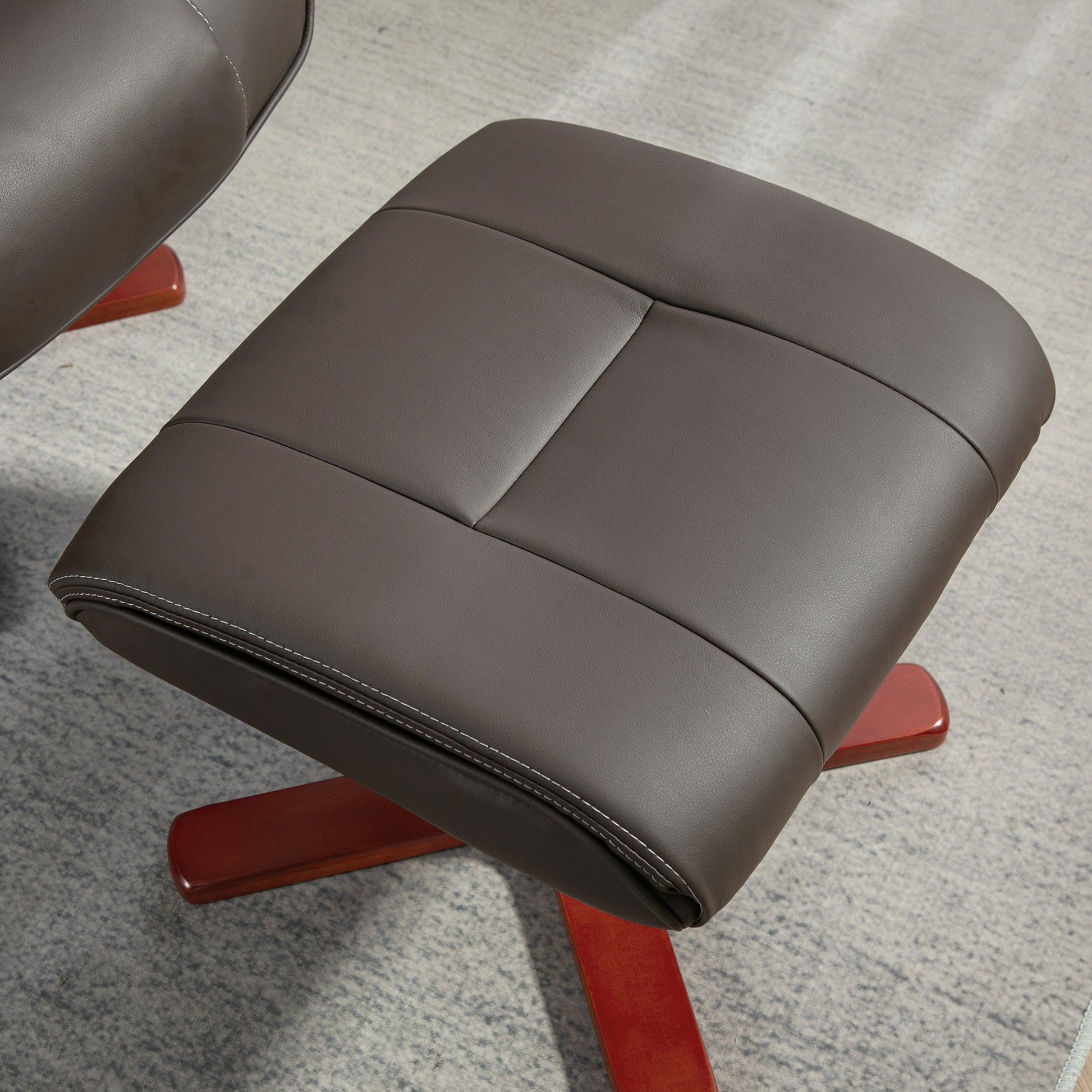 HOMCOM Faux Leather Manual Recliner and Footstool Set in Brown-7