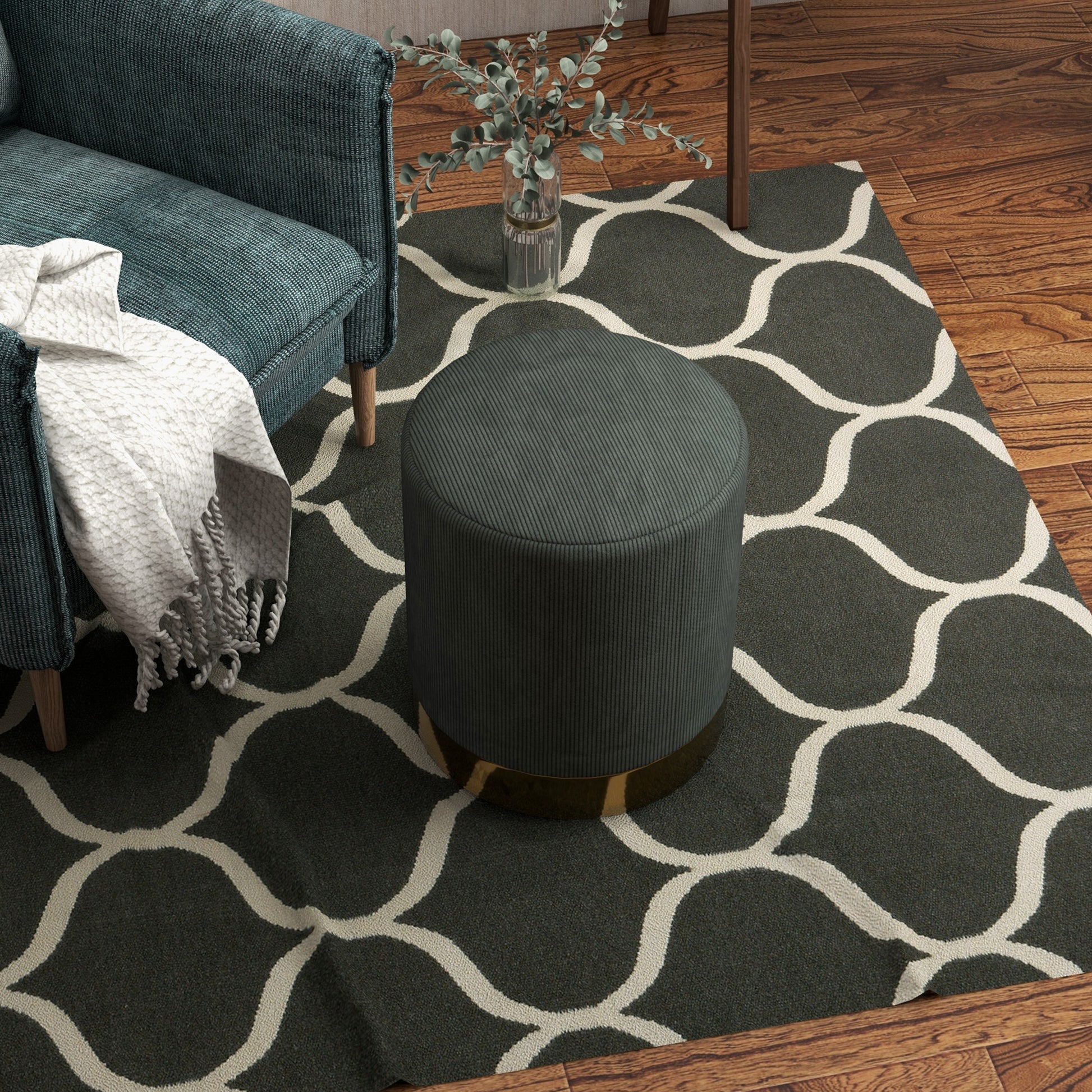 HOMCOM Soft Padded Corduroy Footstool in Dark Green-4