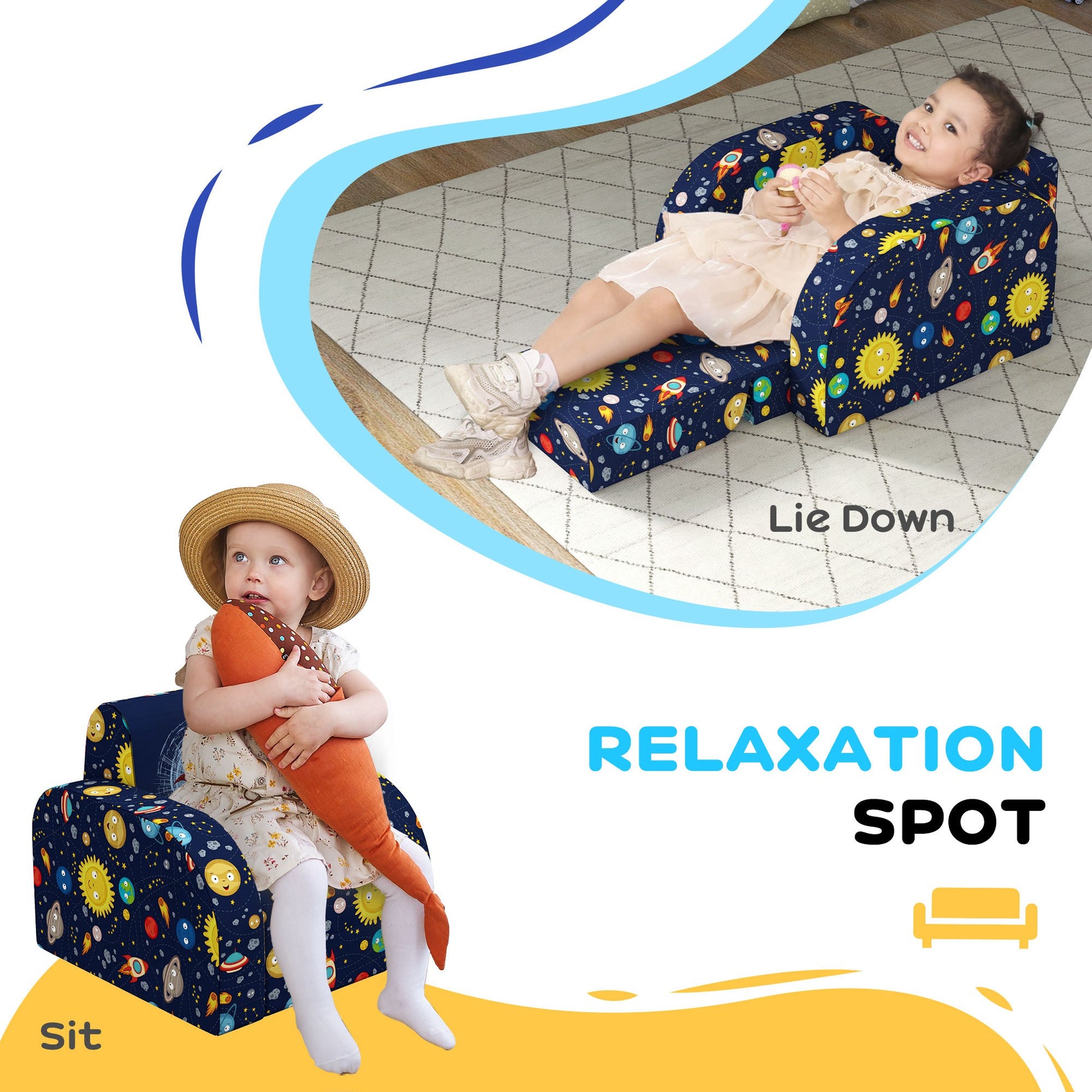 Foldable Toddler Chair Soft Snuggle Sponge Filled for Bedroom Playroom, Aged 18 Months to 3 Years in Dark Blue | AIYAPLAY-2