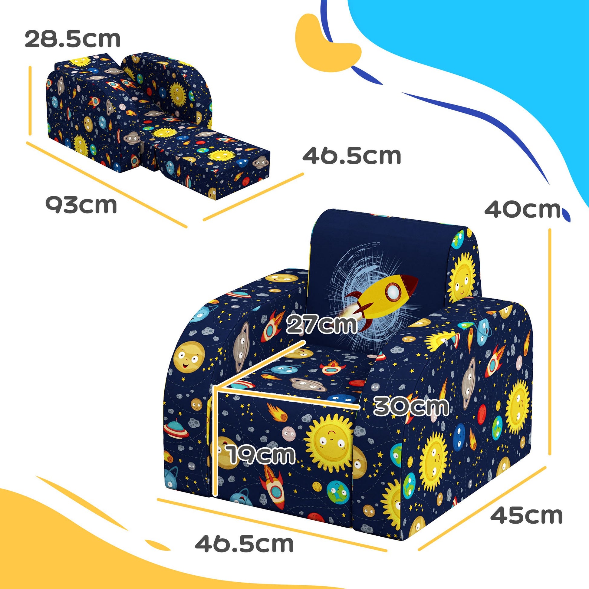 Foldable Toddler Chair Soft Snuggle Sponge Filled for Bedroom Playroom, Aged 18 Months to 3 Years in Dark Blue | AIYAPLAY-1