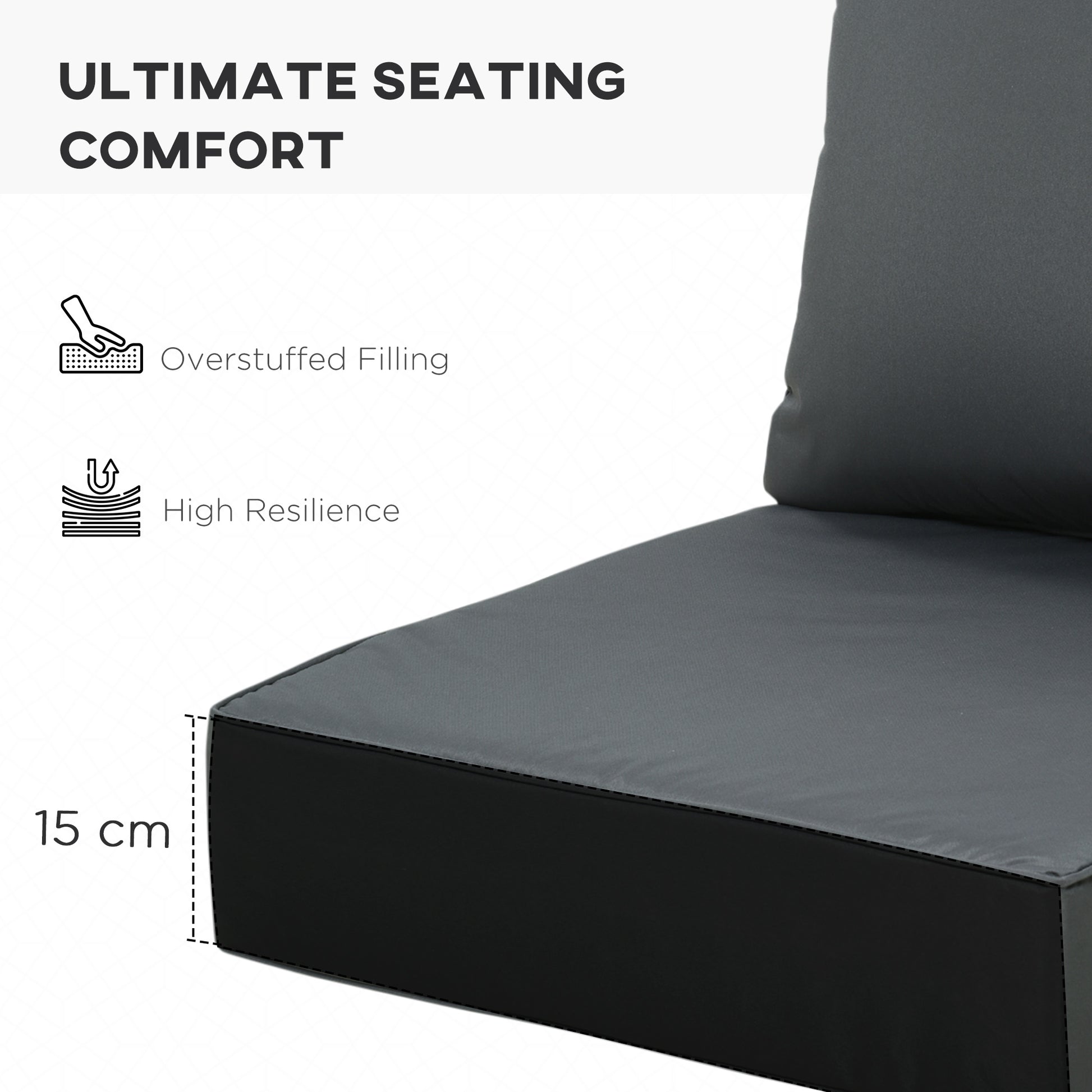 Outsunny Outdoor Seat and Back Cushion Sets, 63L x 55W x 15Dcm Olefin Seating Chair Fade Resistant Replacement Cushion for Rattan Sofa-3