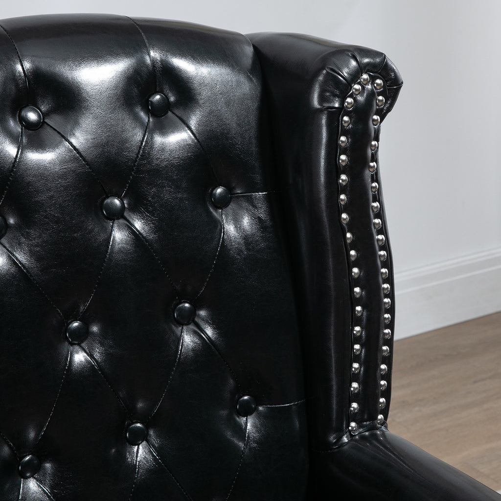Chesterfield-style Wingback Accent Chair, Single Sofa Tufted Armchair with Nail Head Trim for Living Room Bedroom in Black | HOMCOM-5