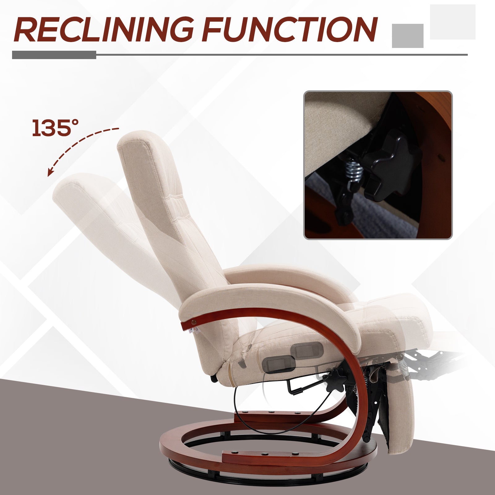 Swivel Recliner Chair with Extended Footrest, Manual Reclining Armchair with Wood Base for Living Room, Bedroom, Beige | HOMCOM-2