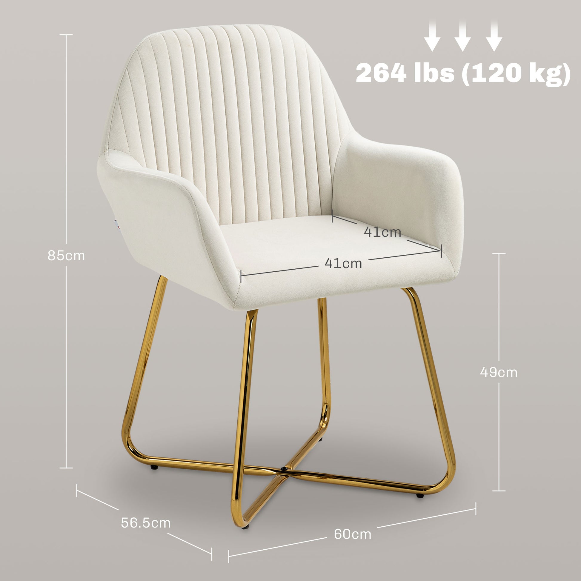 HOMCOM Modern Arm Chair Upholstered Accent Chair with Metal Base for Living Room Cream in White-1
