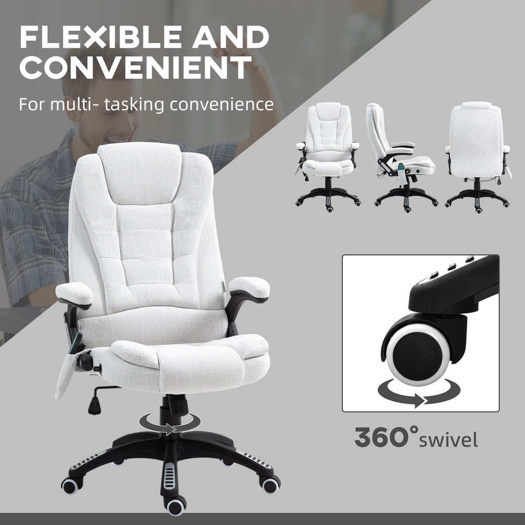 Vinsetto Massage Office Chair with 6 Heated Vibration Points, Executive Office Chair with Linen-Feel Fabric 360°, Swivel Wheels in Cream White-6