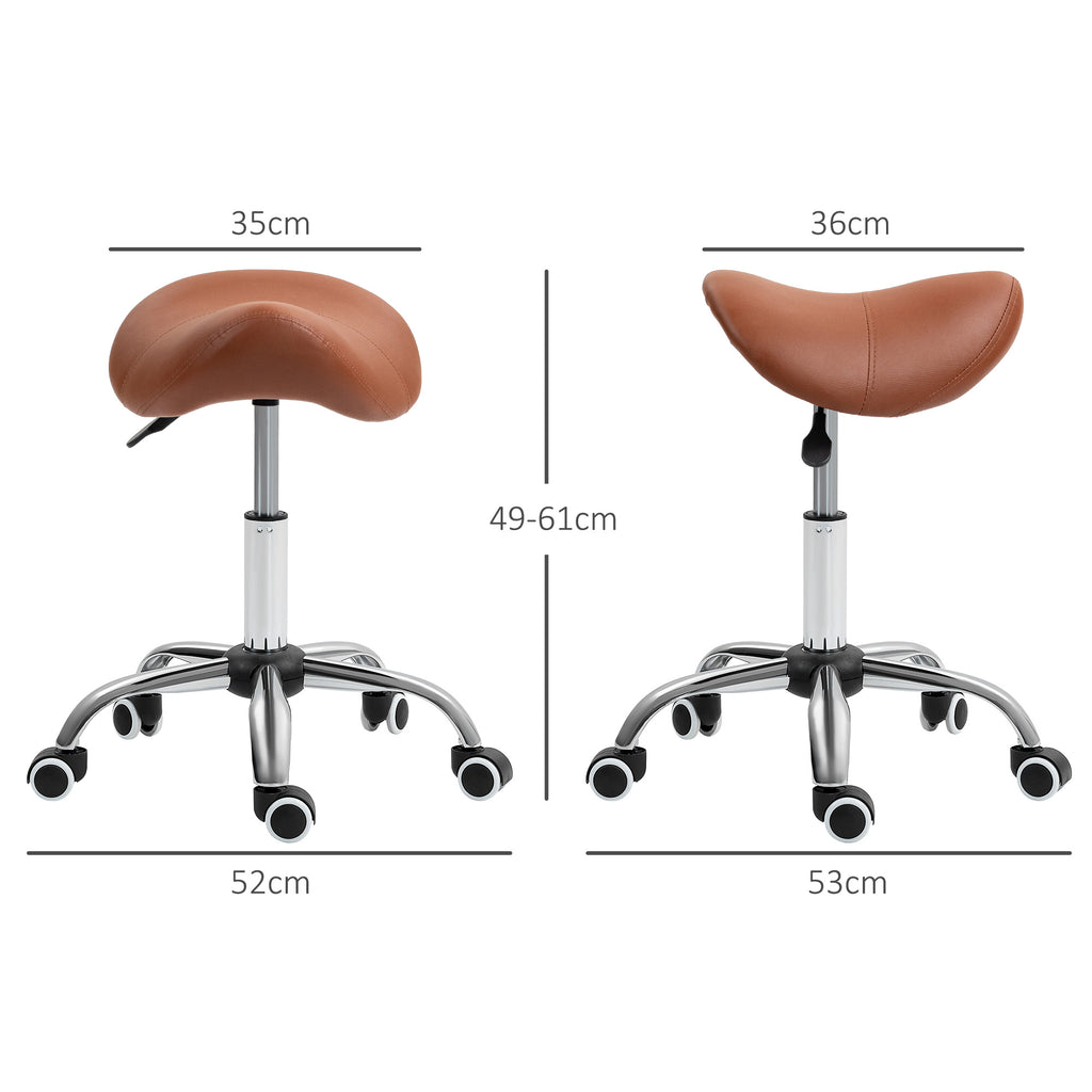 Saddle Stool, Height Adjustable Salon Chair for Massage Spa, Faux Leather, Brown | HOMCOM-1