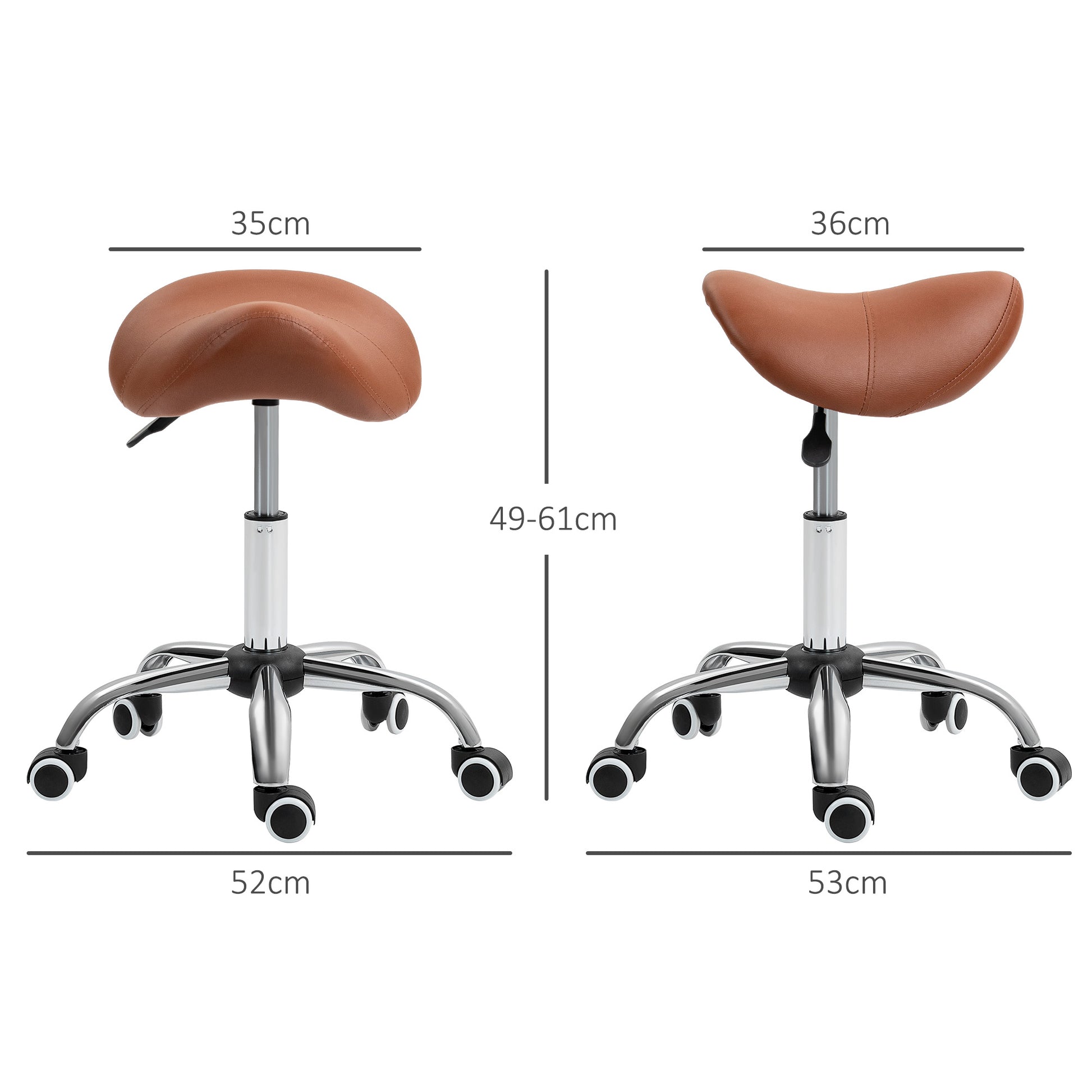 Saddle Stool, Height Adjustable Salon Chair for Massage Spa, Faux Leather, Brown | HOMCOM-1