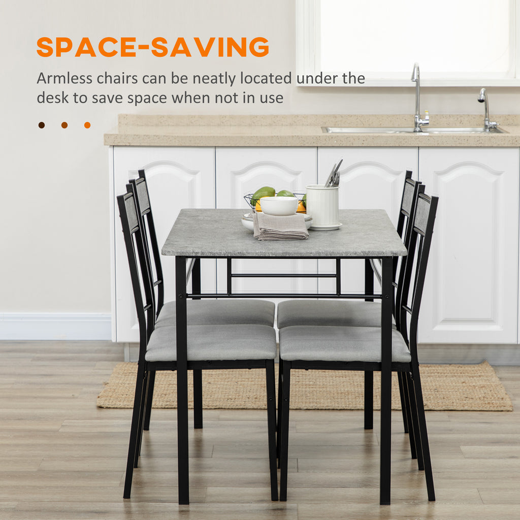 5 Pieces Dining Room Sets, Modern Dining Table and Chairs Set 4 w/ Marble Effect Tabletop, Padded Kitchen Chairs, Light Grey | HOMCOM-4
