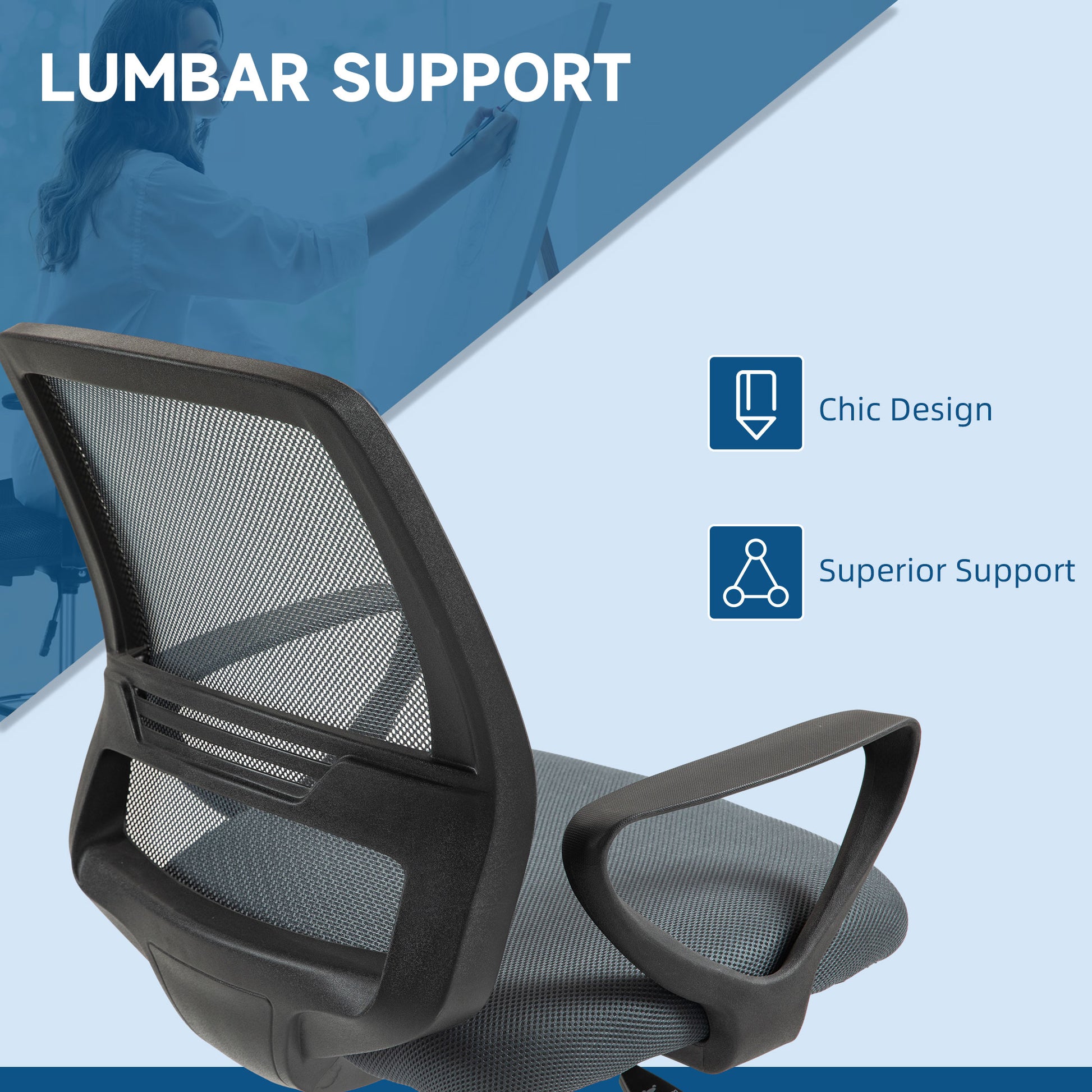 Vinsetto Ergonomic Mesh Back Drafting Chair Draughtsman Chair with Adjustable Height in Grey-3