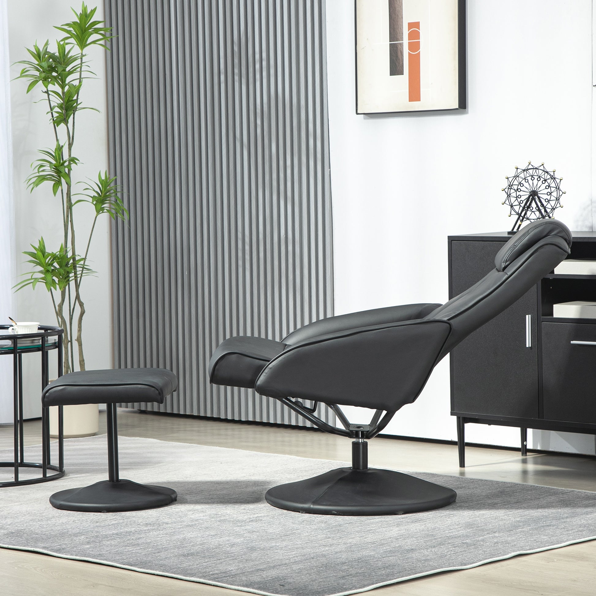 Black Faux Leather Reclining Chair and Footstool by HOMCOM-5