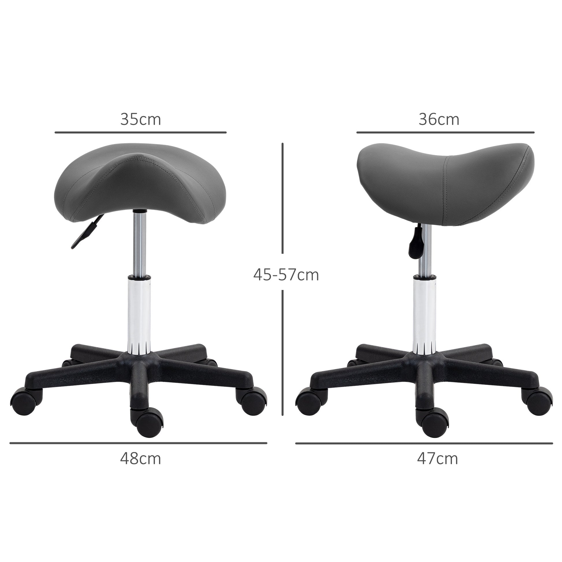 Saddle Stool, PU Leather Adjustable Rolling Salon Chair with Steel Frame for Massage, Spa, Beauty and Tattoo, Grey | HOMCOM-1
