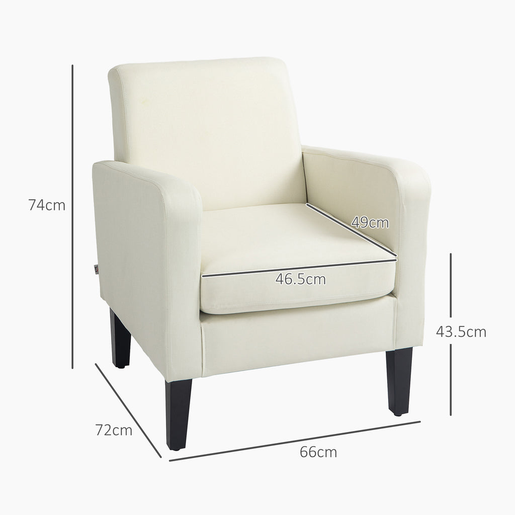 2x HOMCOM Modern Armchairs with Rubber Wood Legs, Upholstered Accent Chairs, Single Sofa for Living Room, Bedroom, Cream White-1