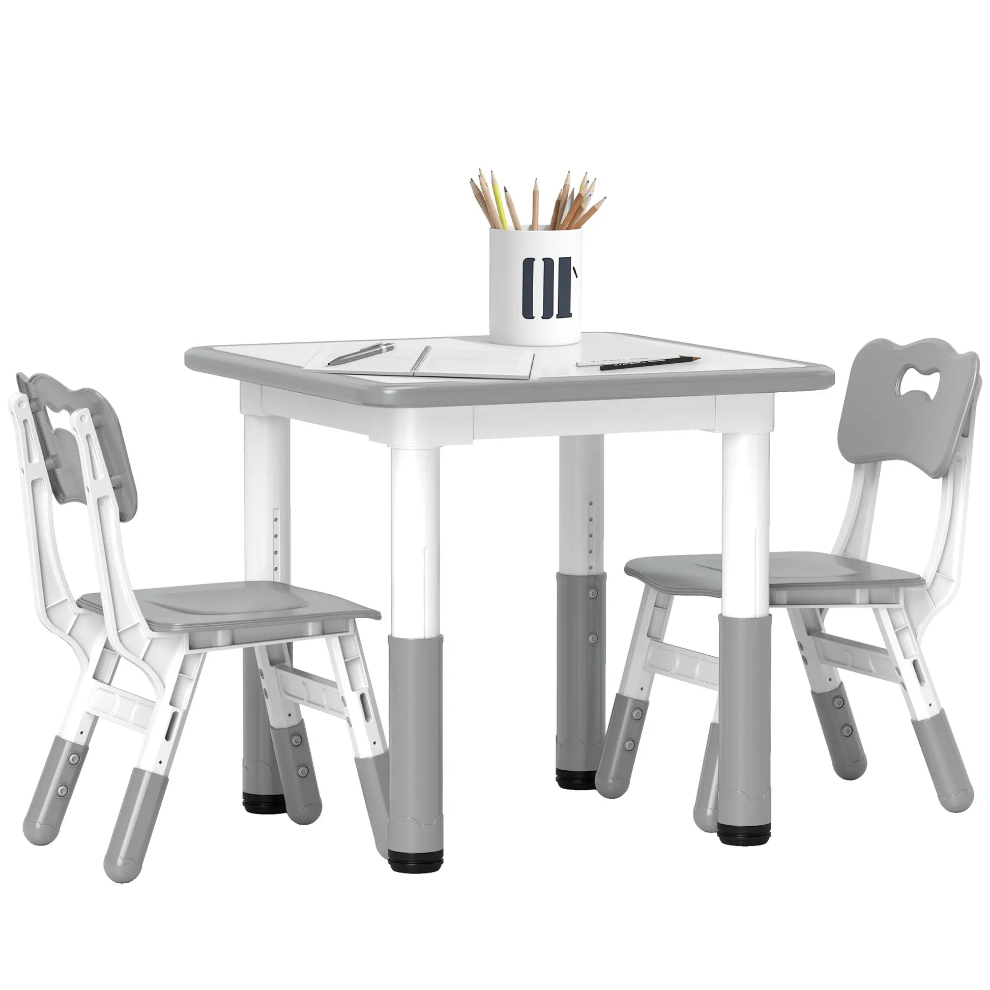 Height Adjustable Toddler Table and Chair Set, 3 Pcs Children Activity Table w/ 2 Chairs, for Playroom, Bedroom in Grey by AIYAPLAY-0