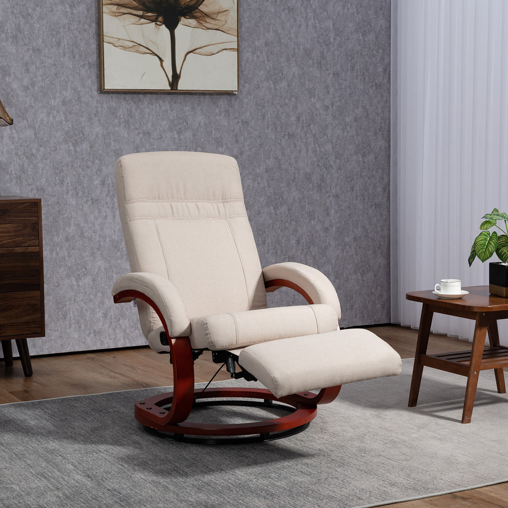 Swivel Recliner Chair with Extended Footrest, Manual Reclining Armchair with Wood Base for Living Room, Bedroom, Beige | HOMCOM-8