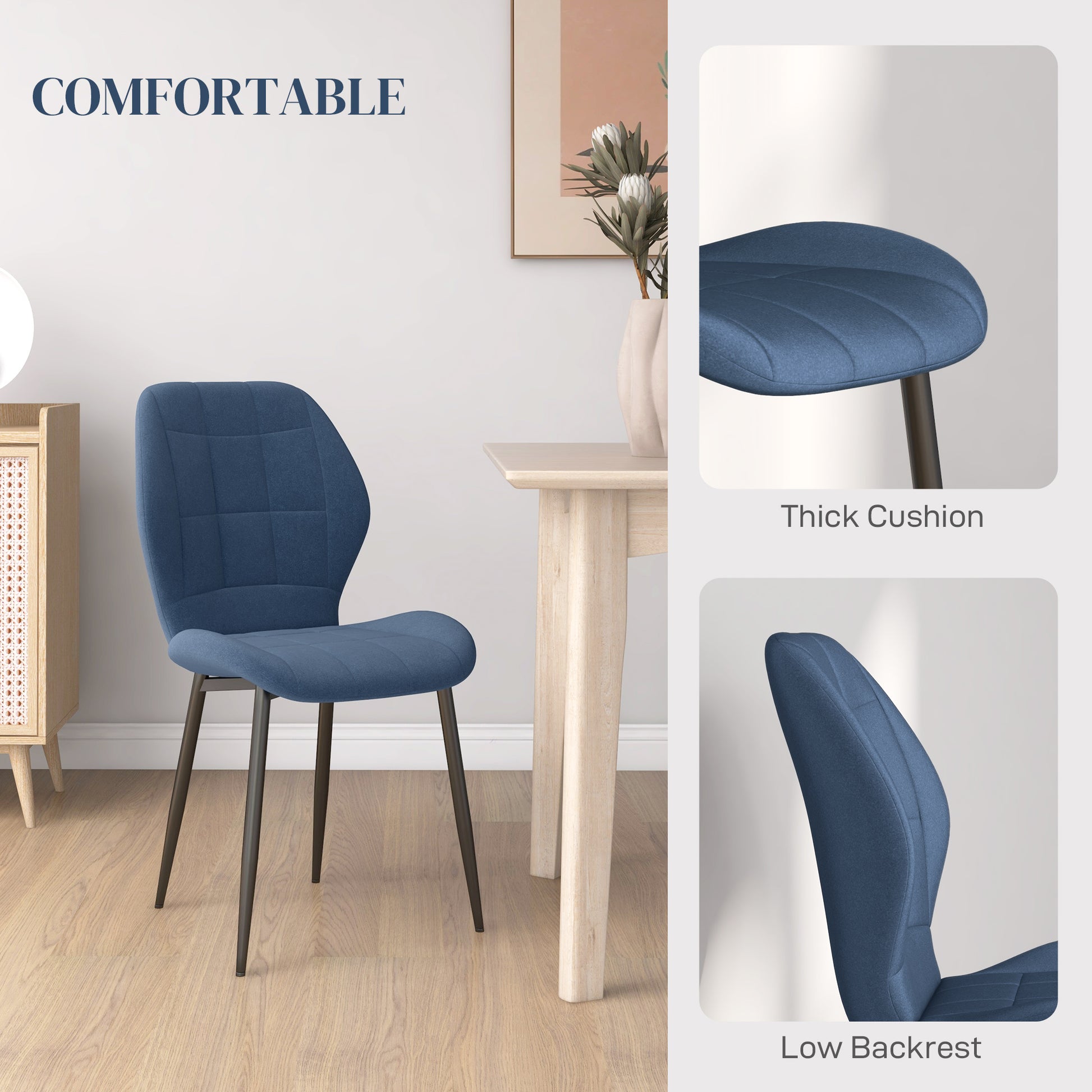 HOMCOM Set of Four Flannel Relaxed Tub Dining Chairs in Dark Blue-3