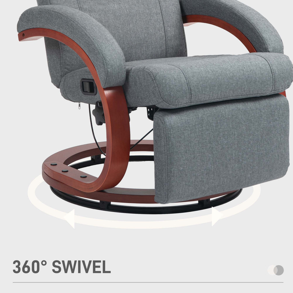 HOMCOM 135° Manual Reclining Swivel Chair, with Footrest - Grey-4