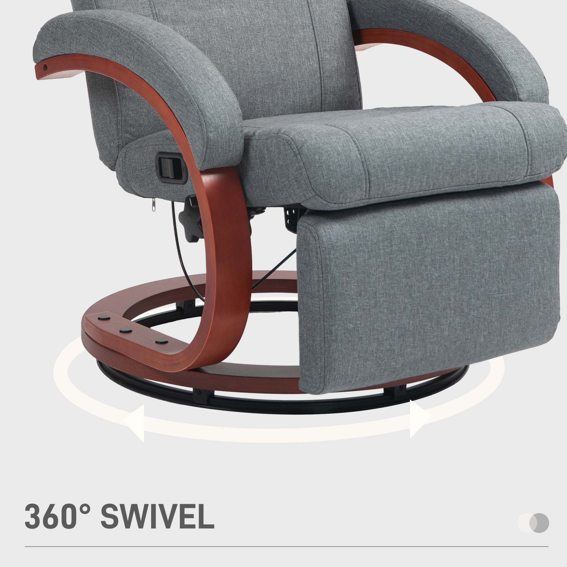HOMCOM 135° Manual Reclining Swivel Chair, with Footrest - Grey-4
