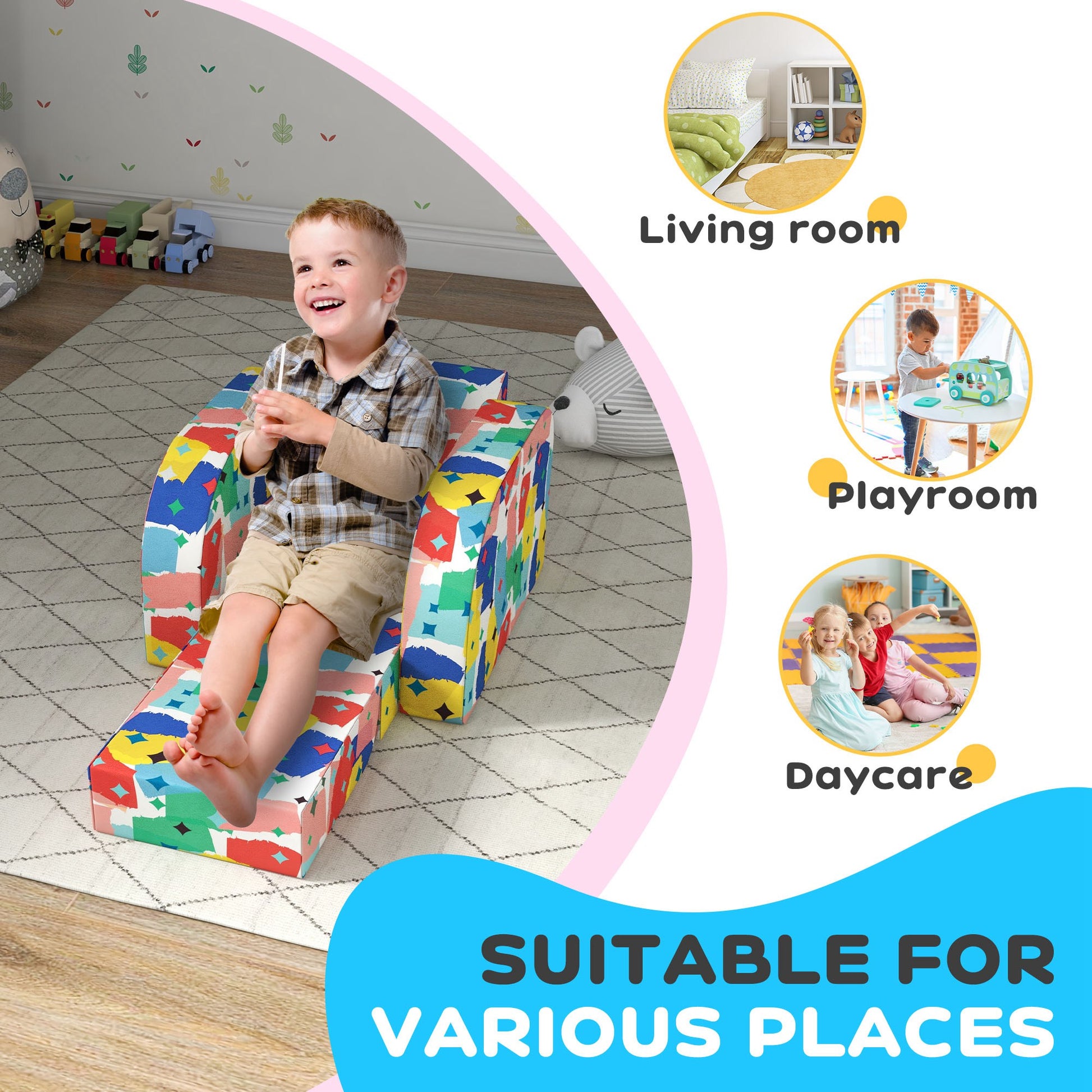 Soft Snuggle Sponge Filled Foldable Toddler Chair for Bedroom Playroom, Aged 18 Months to 3 Years - Multicoloured | AIYAPLAY-4
