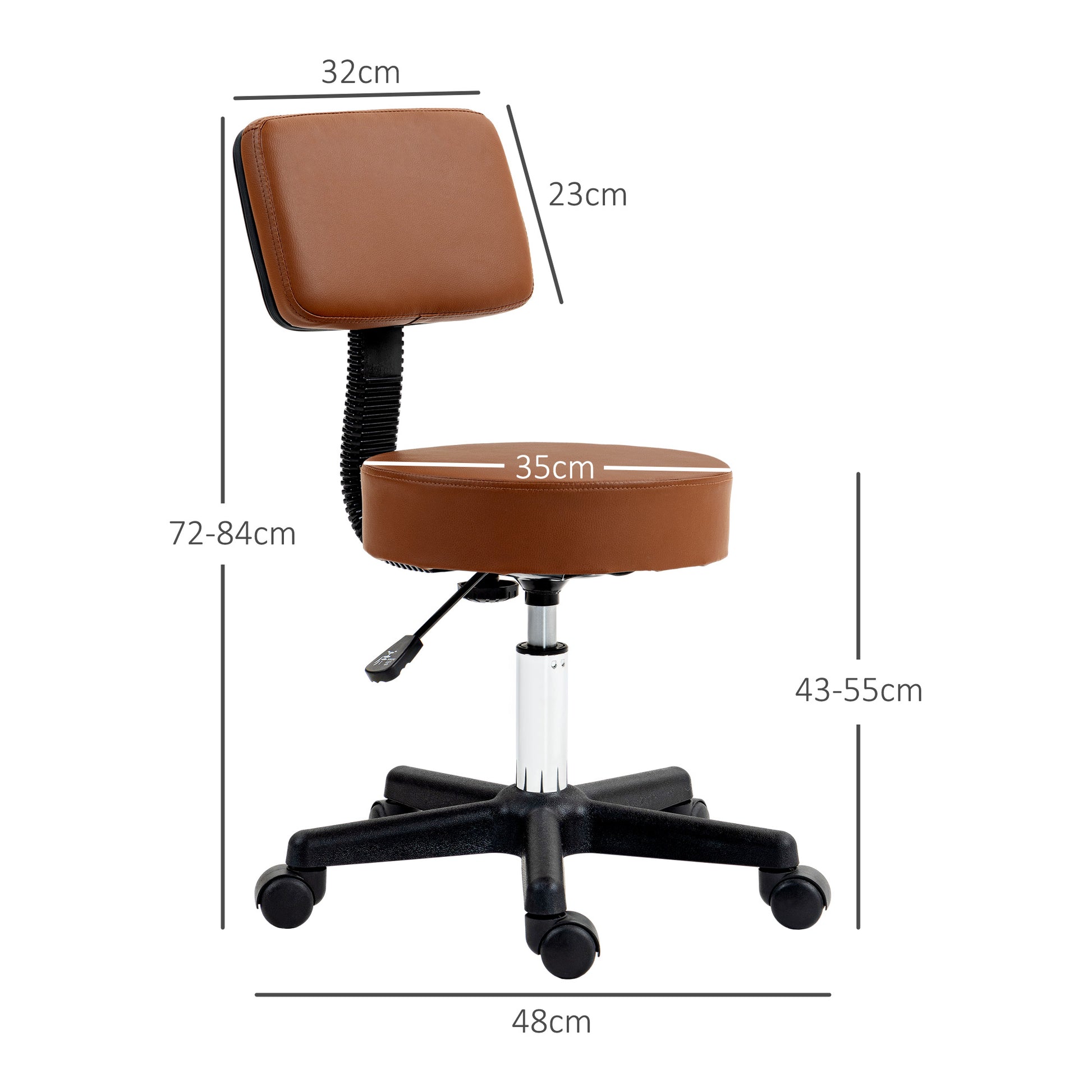 Beautician's Swivel Salon Chair with Padded Seat Back 5 Wheels Adjustable Height Salon Hairdressers Tattoo Spa Rolling Cushion 48cm | HOMCOM-1