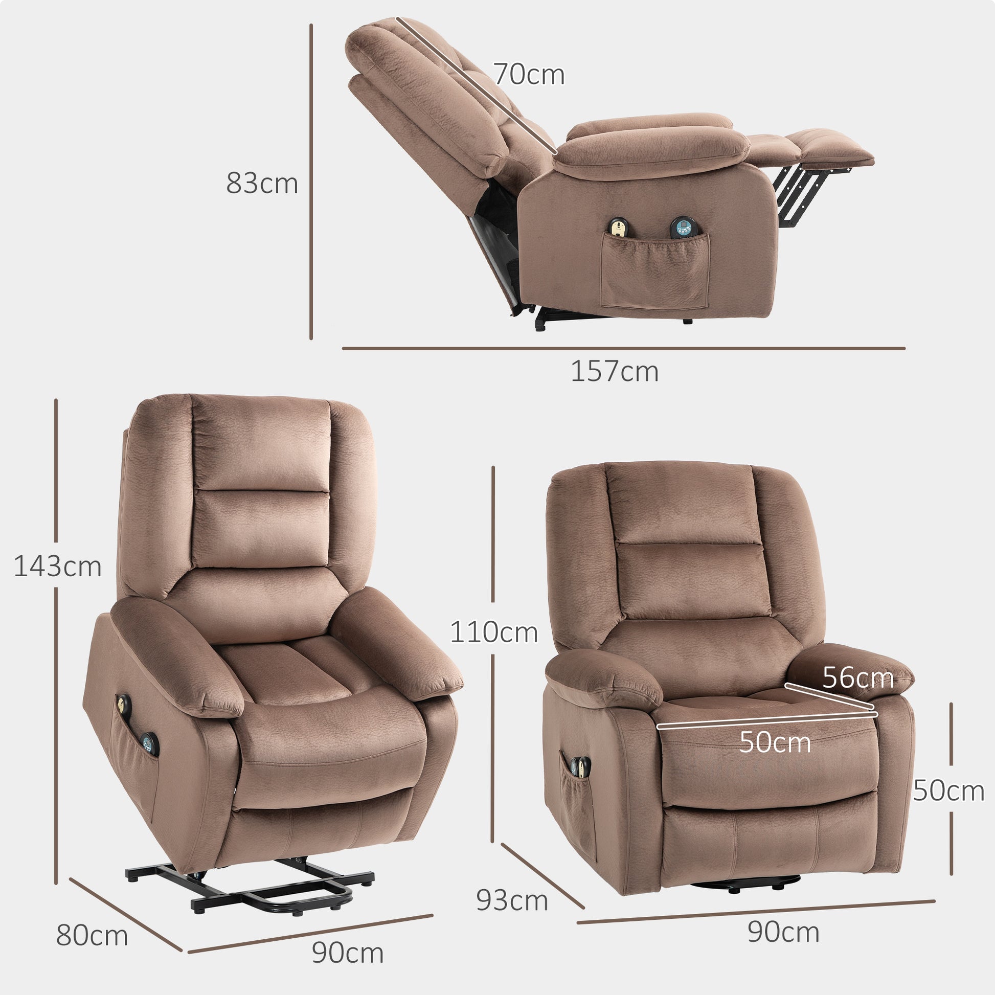 Electric Riser and Recliner Chair with Vibration Massage, Heat, Side Pocket, Brown | HOMCOM-1