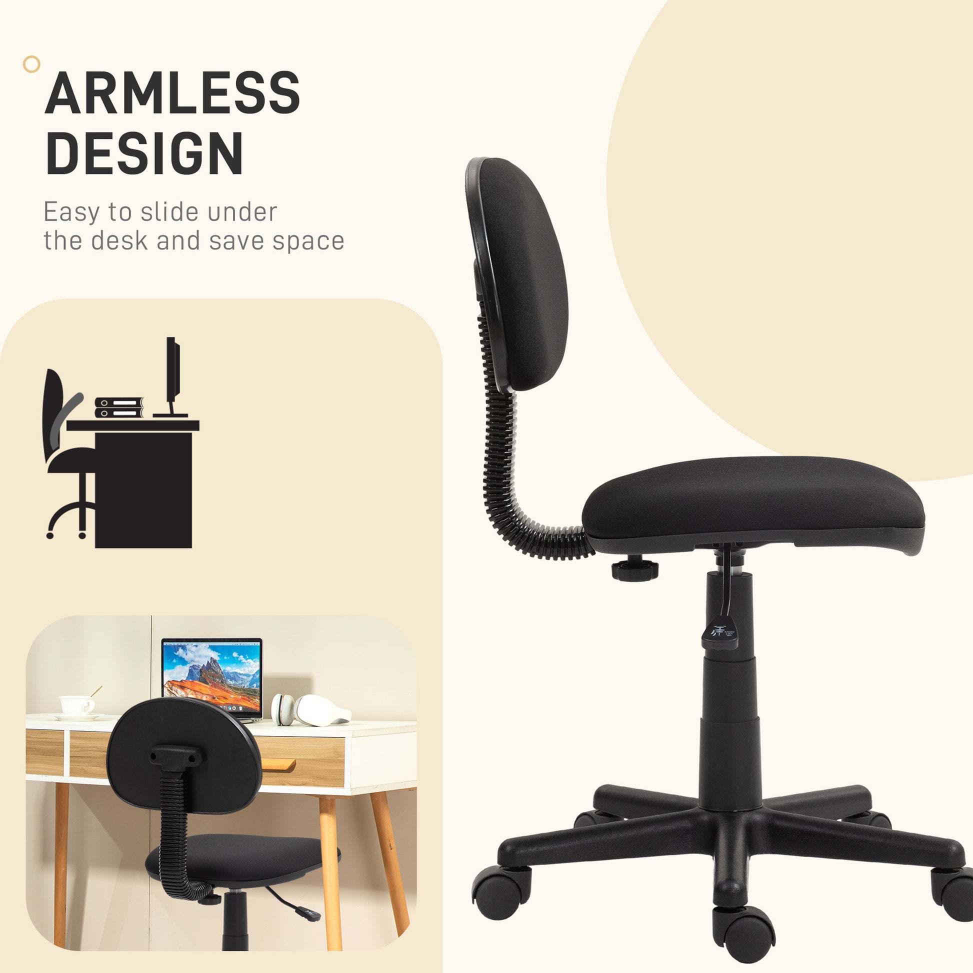 HOMCOM Small Armless Office Chair in Black-4